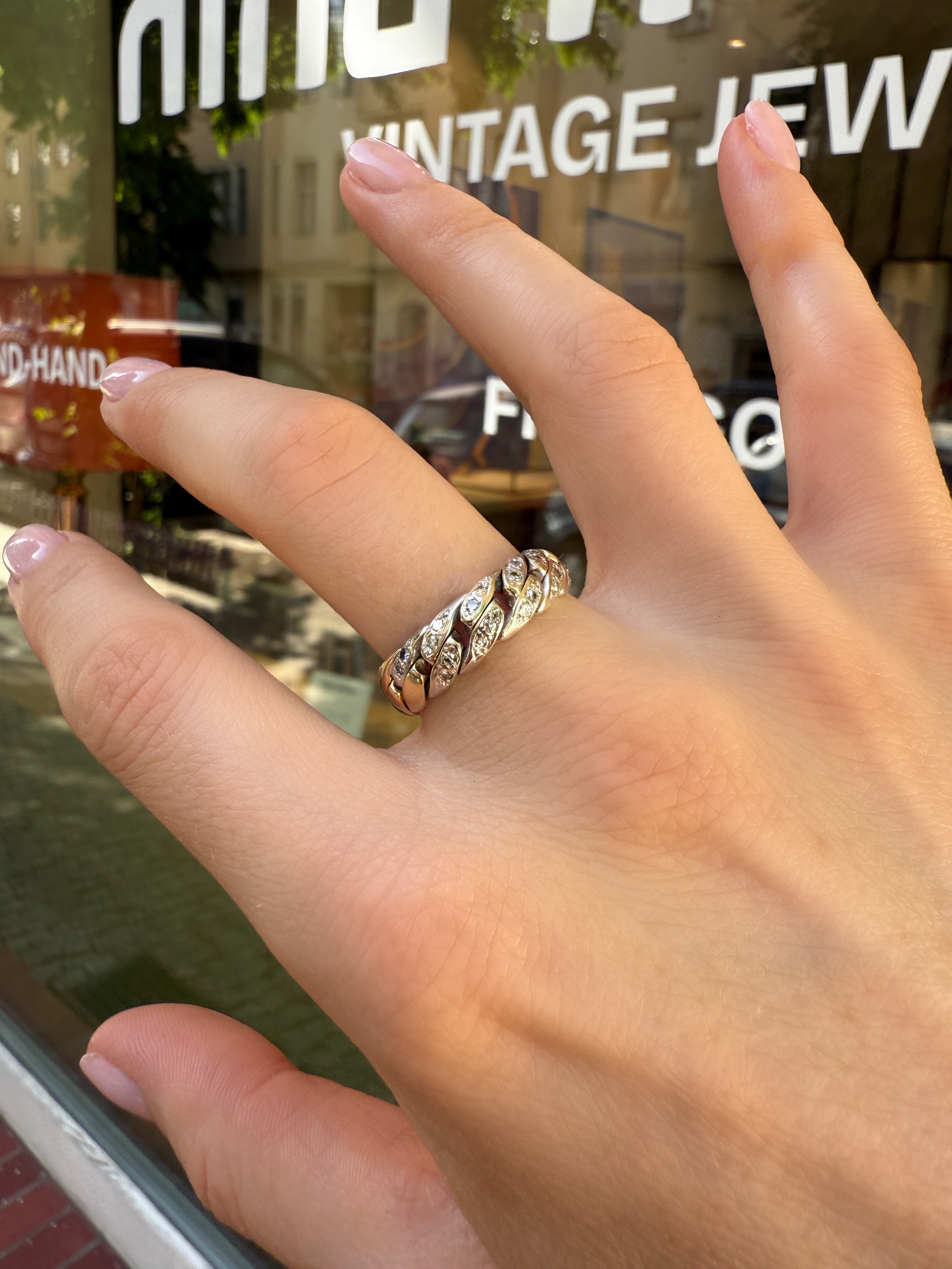 #1061 Flexibler 14k Kettenring mit 20 Diamanten  - RG 60