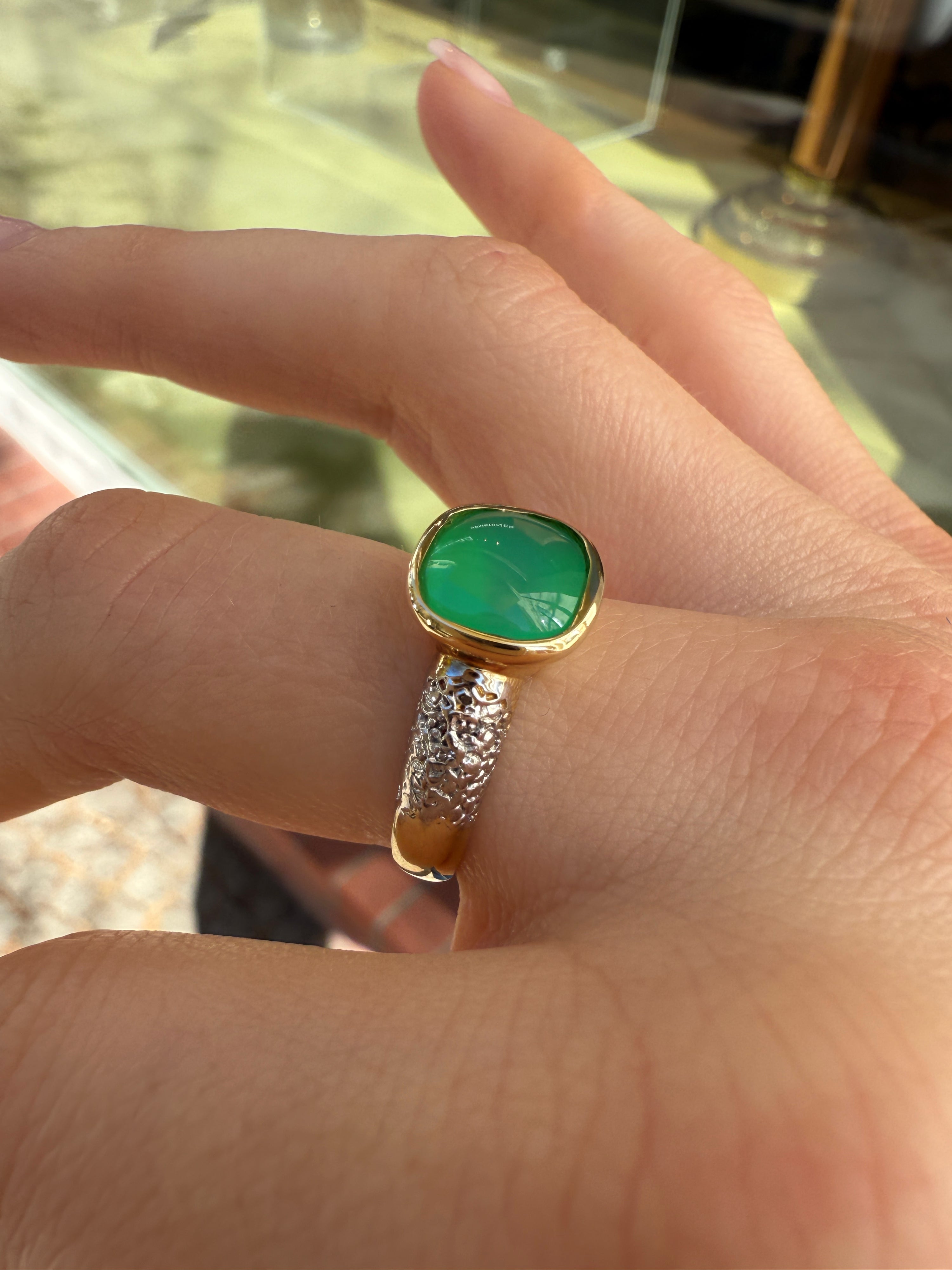 #857 8k Ring mit Chrysopras & Diamanten - RG 56