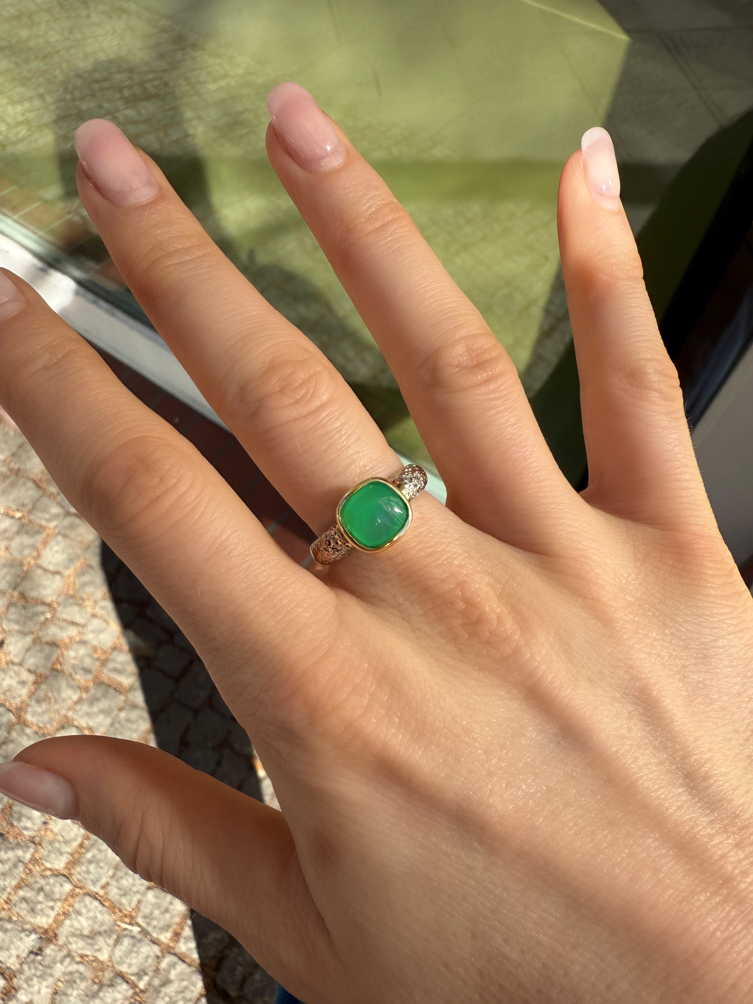 #857 8k Ring mit Chrysopras & Diamanten - RG 56