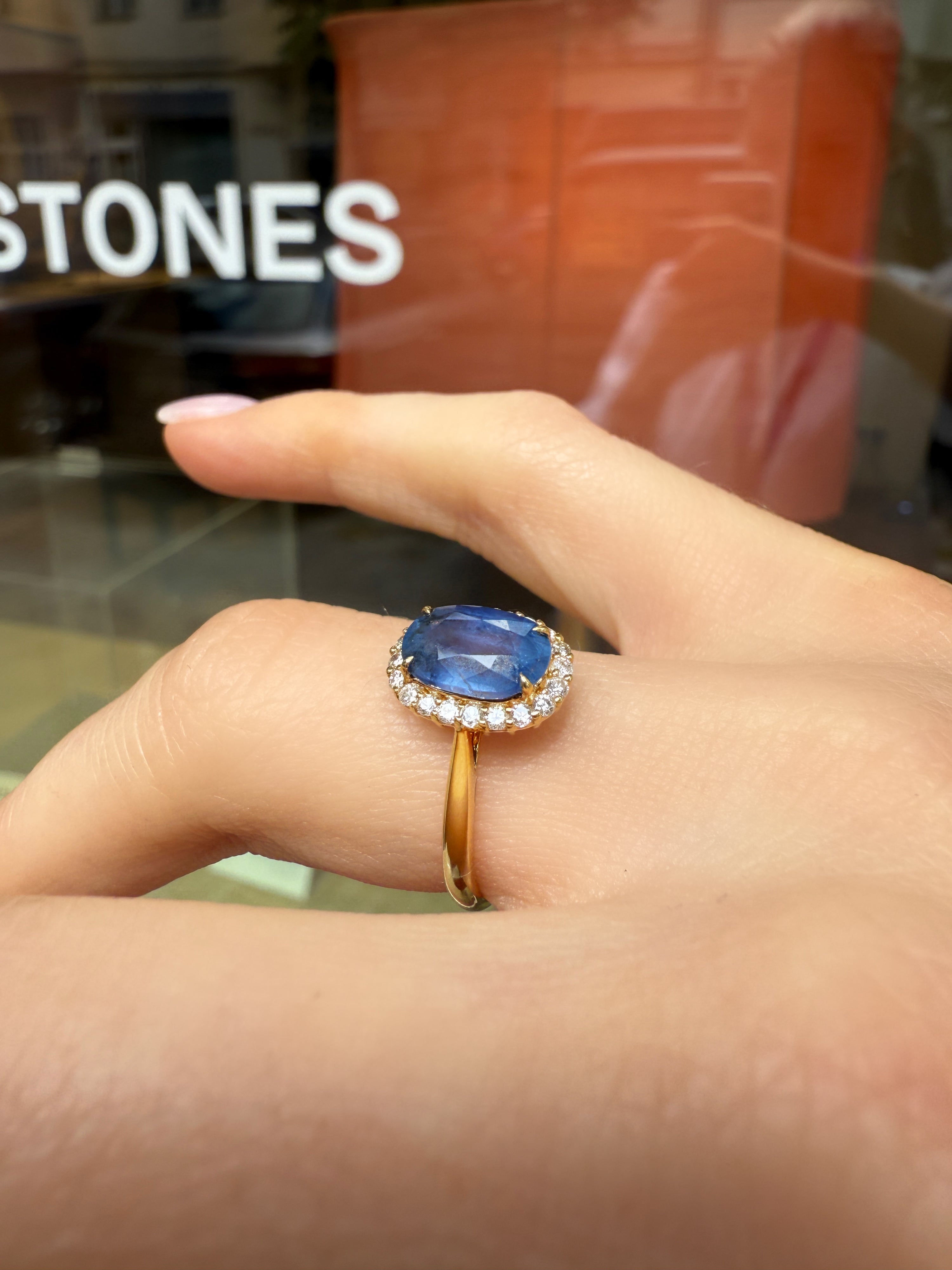 #1054 14k Ring mit Saphir & Diamanten - RG 53