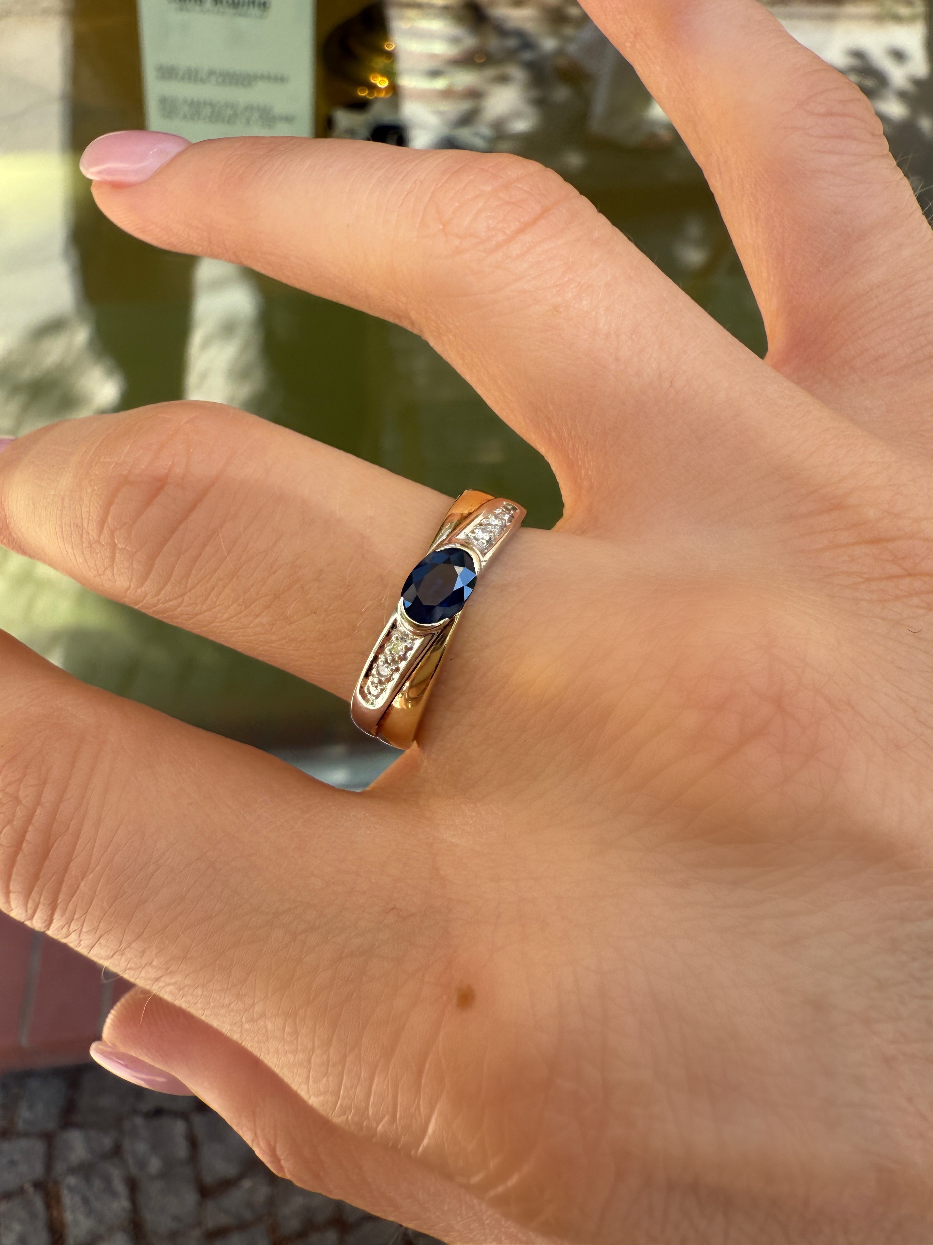 #1167 14k Ring mit Saphir & 6 Diamanten - RG 57