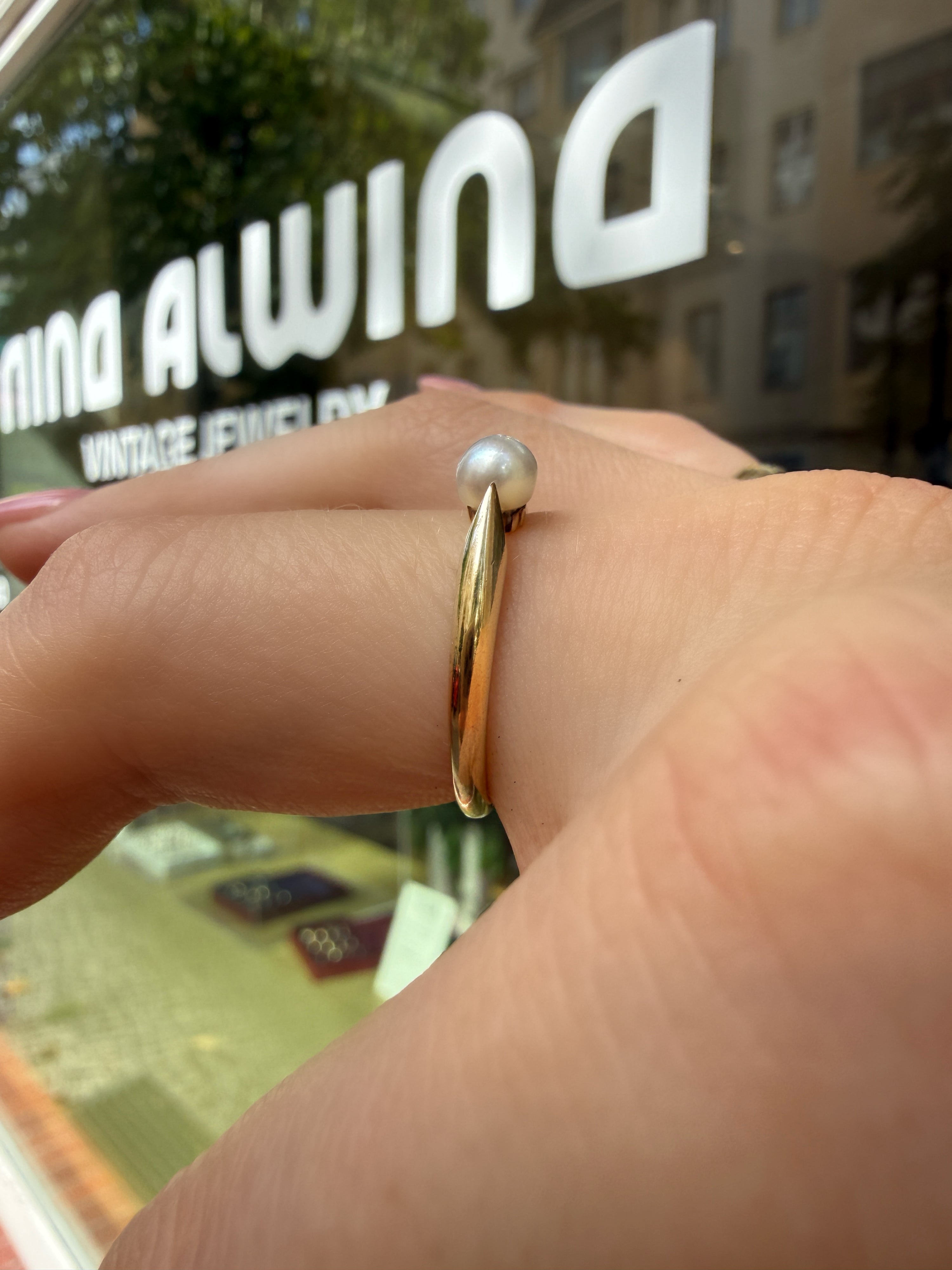 #1188 14k Ring with Pearls & Diamonds - Ring Size 58