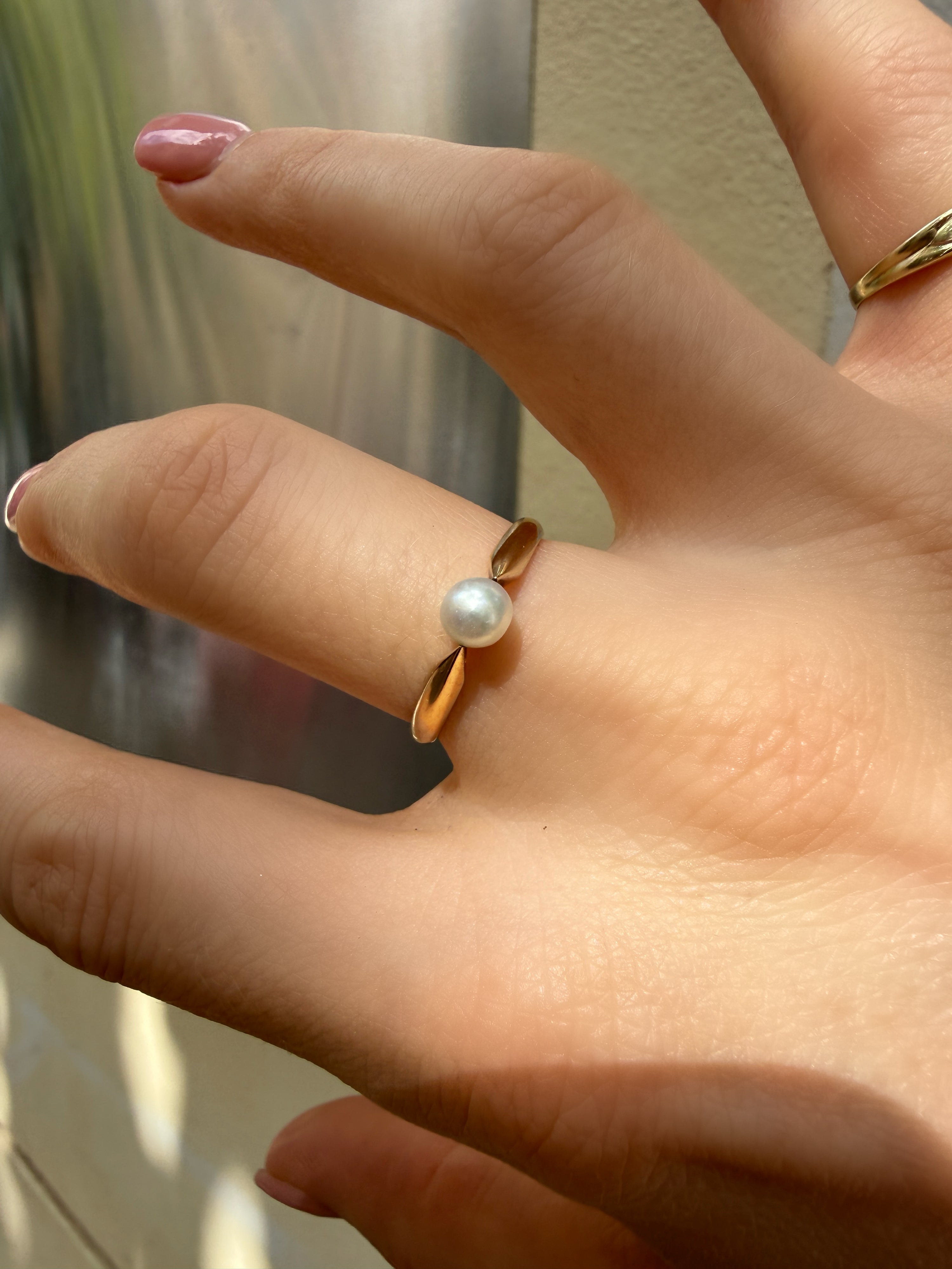 #1188 14k Ring with Pearls & Diamonds - Ring Size 58