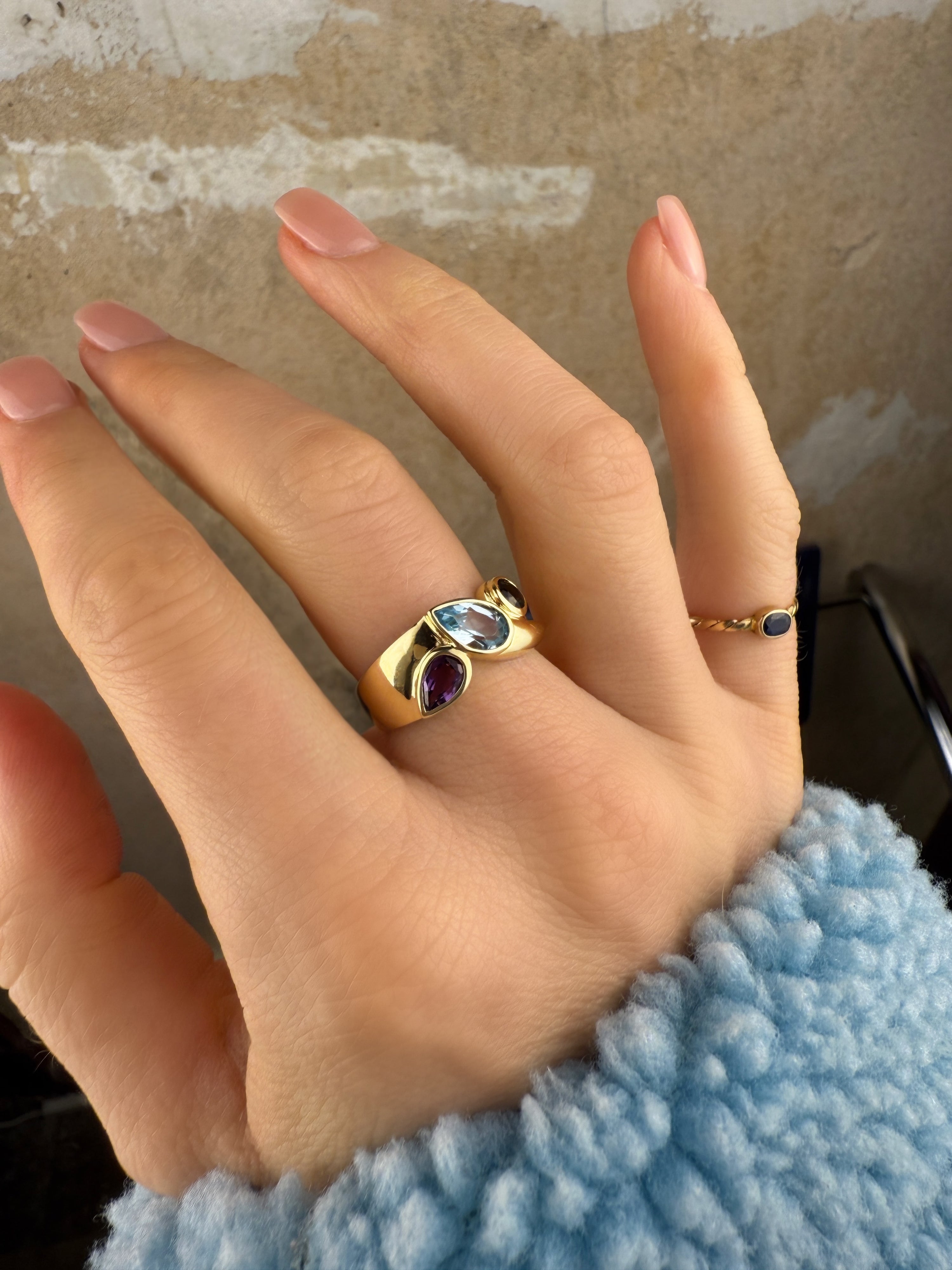 #223 14k Ring mit Aquamarin & Amethyst - 5g- RG 56