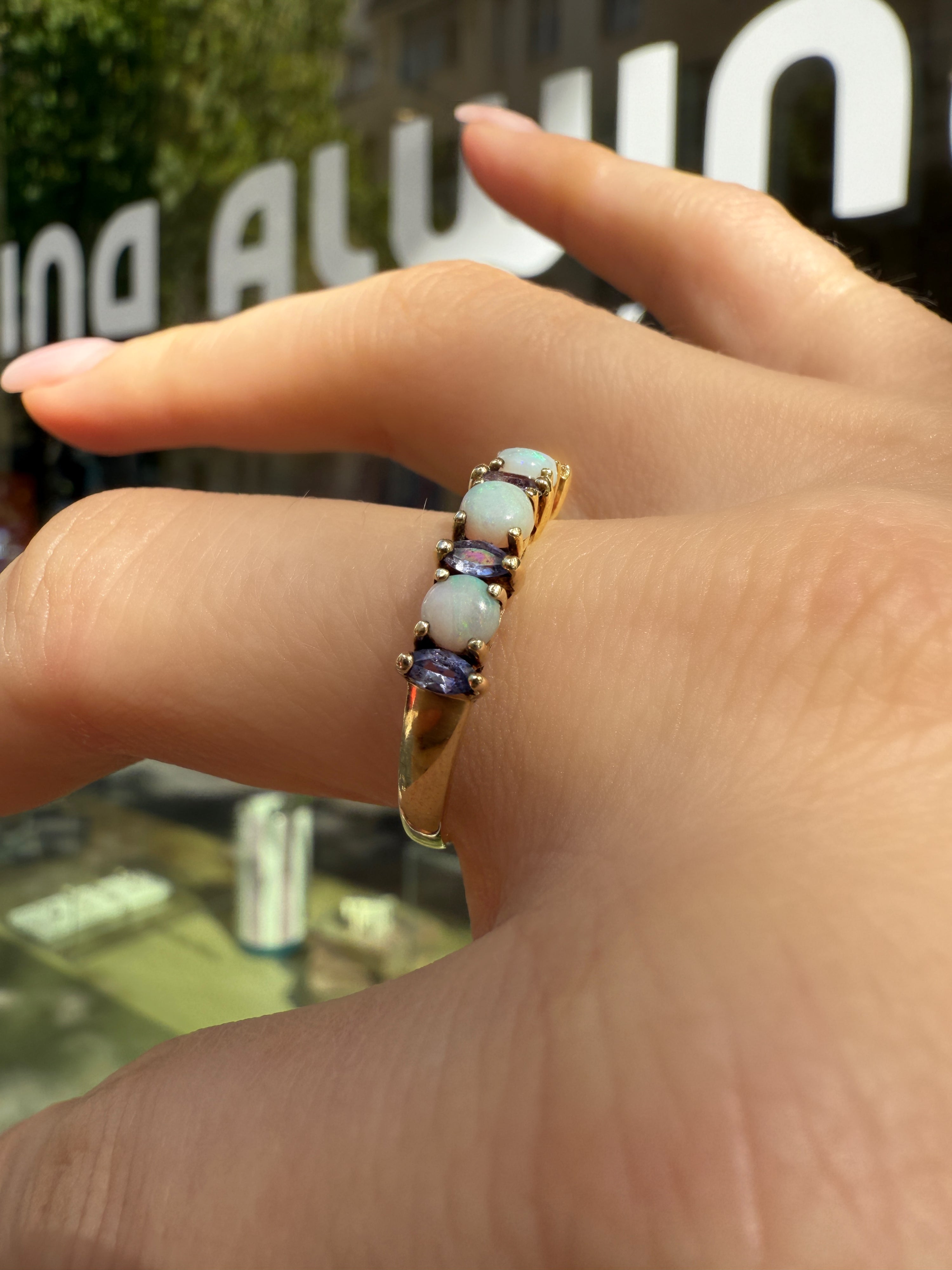 #1248 9k Ring mit Opalen & Tansaniten - RG 63