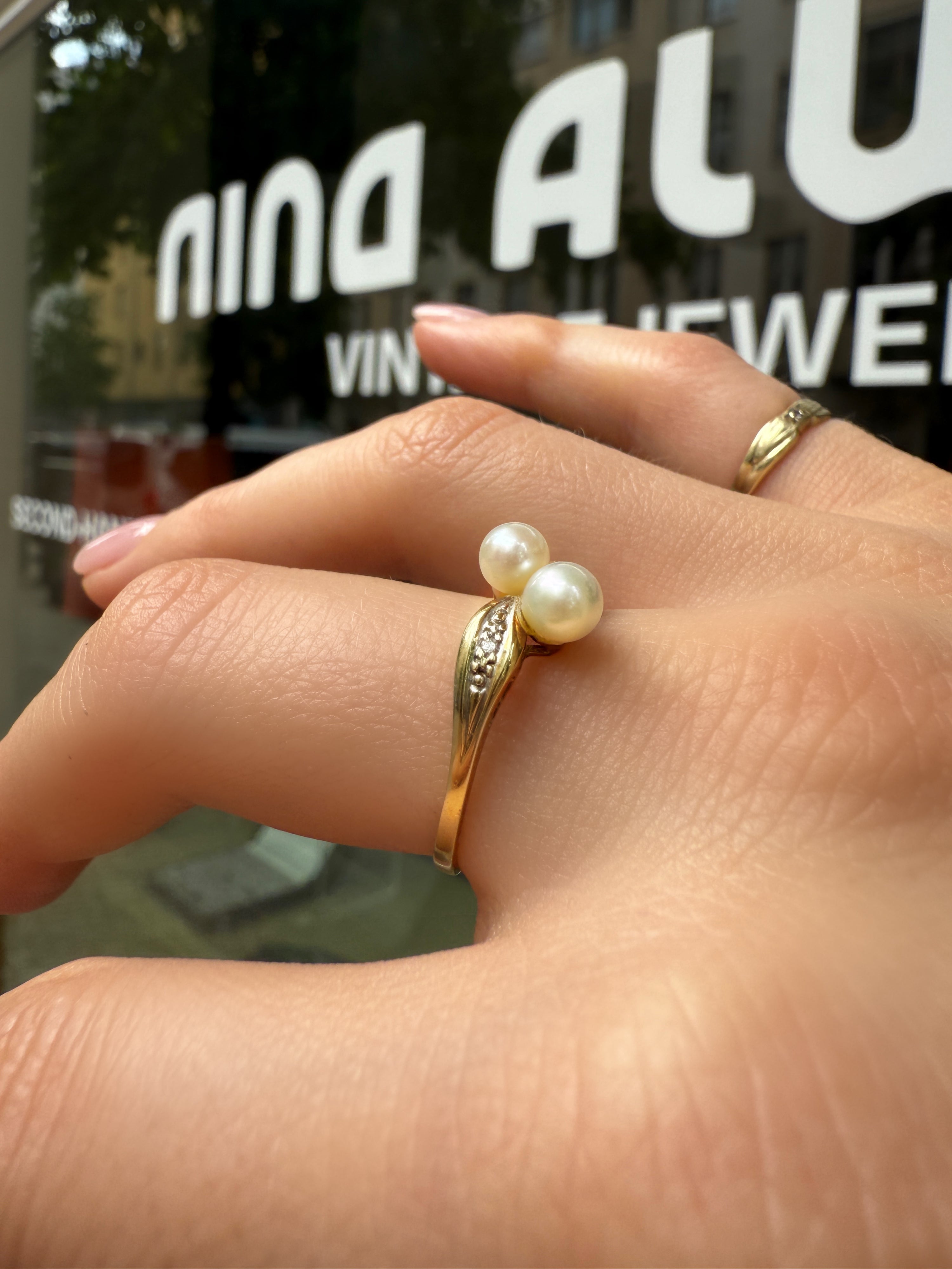 #1188 14k Ring mit Perlen & Diamanten - RG 58