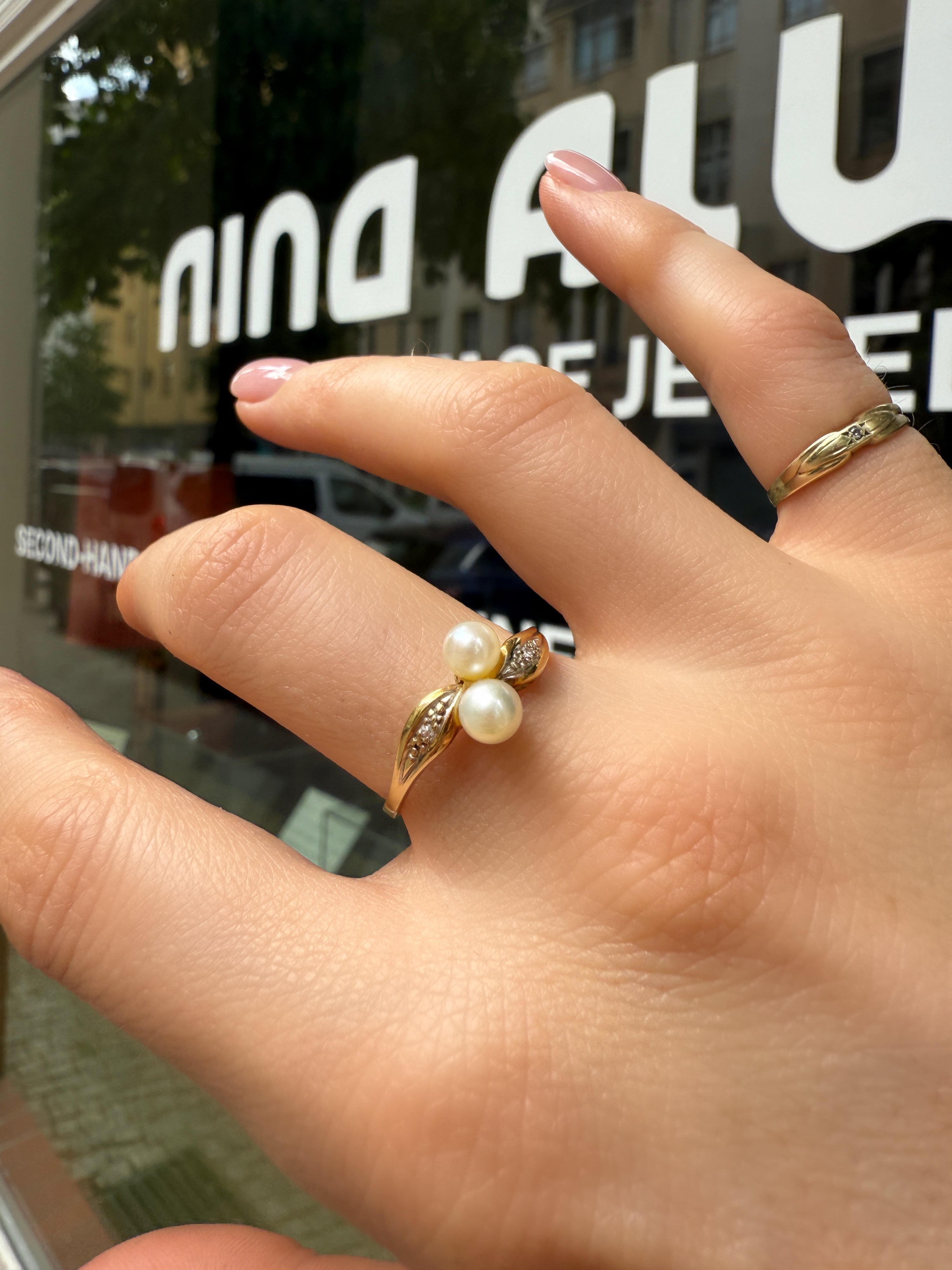 #1188 14k Ring mit Perlen & Diamanten - RG 58
