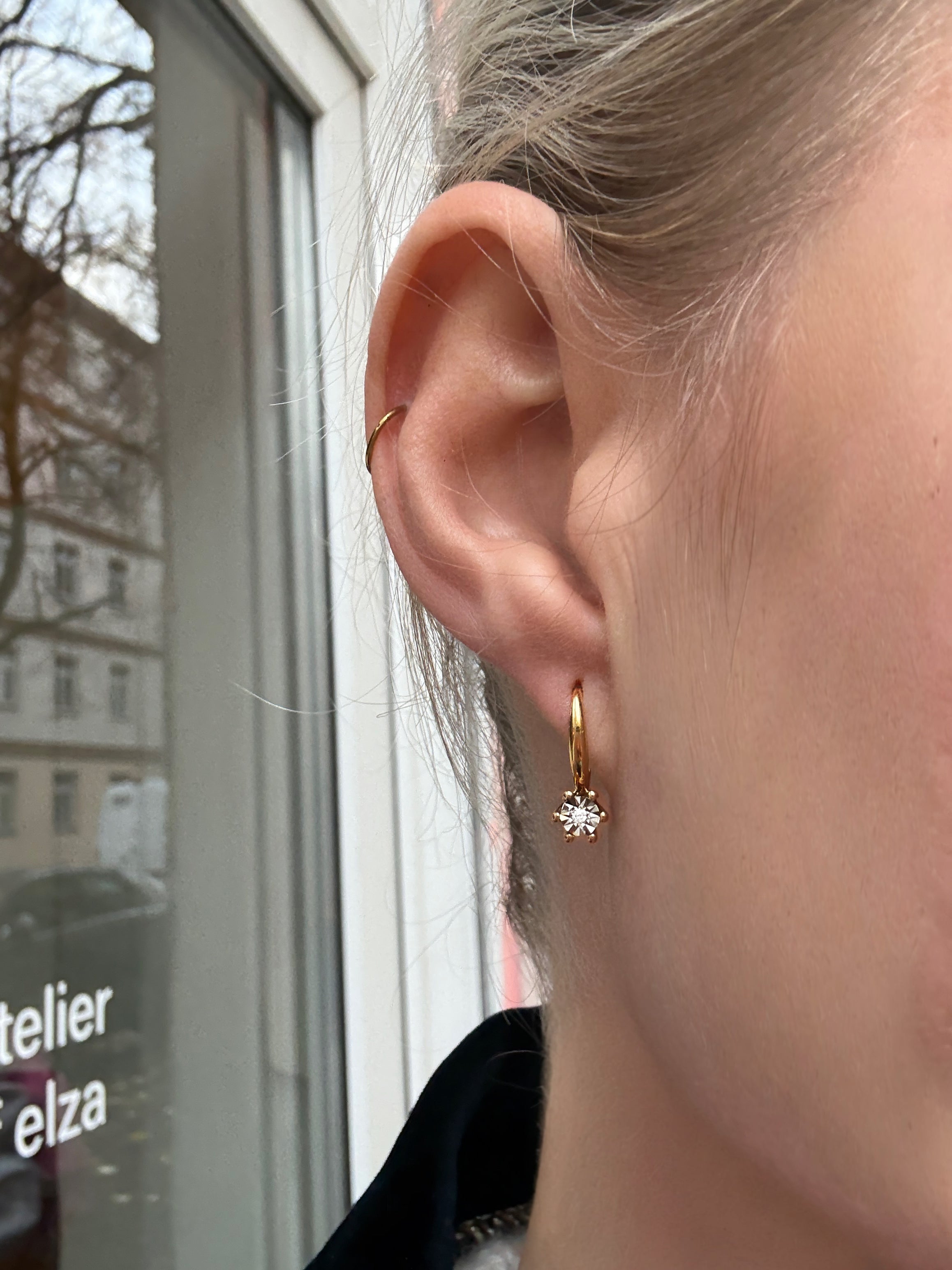 #322 8k Ohrhänger mit Diamant - 1,5cm