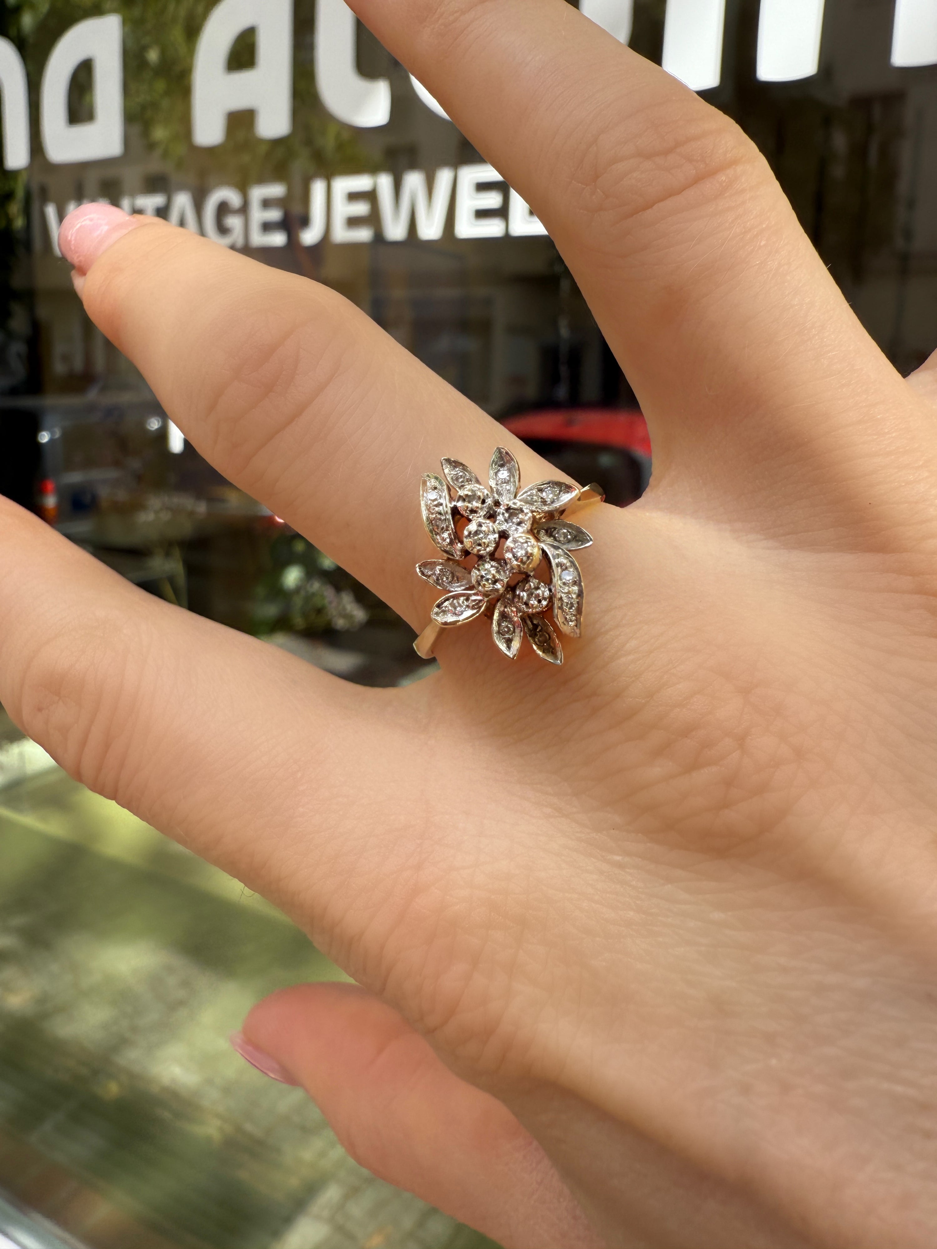 #1188 14k Ring with Pearls & Diamonds - Ring Size 58