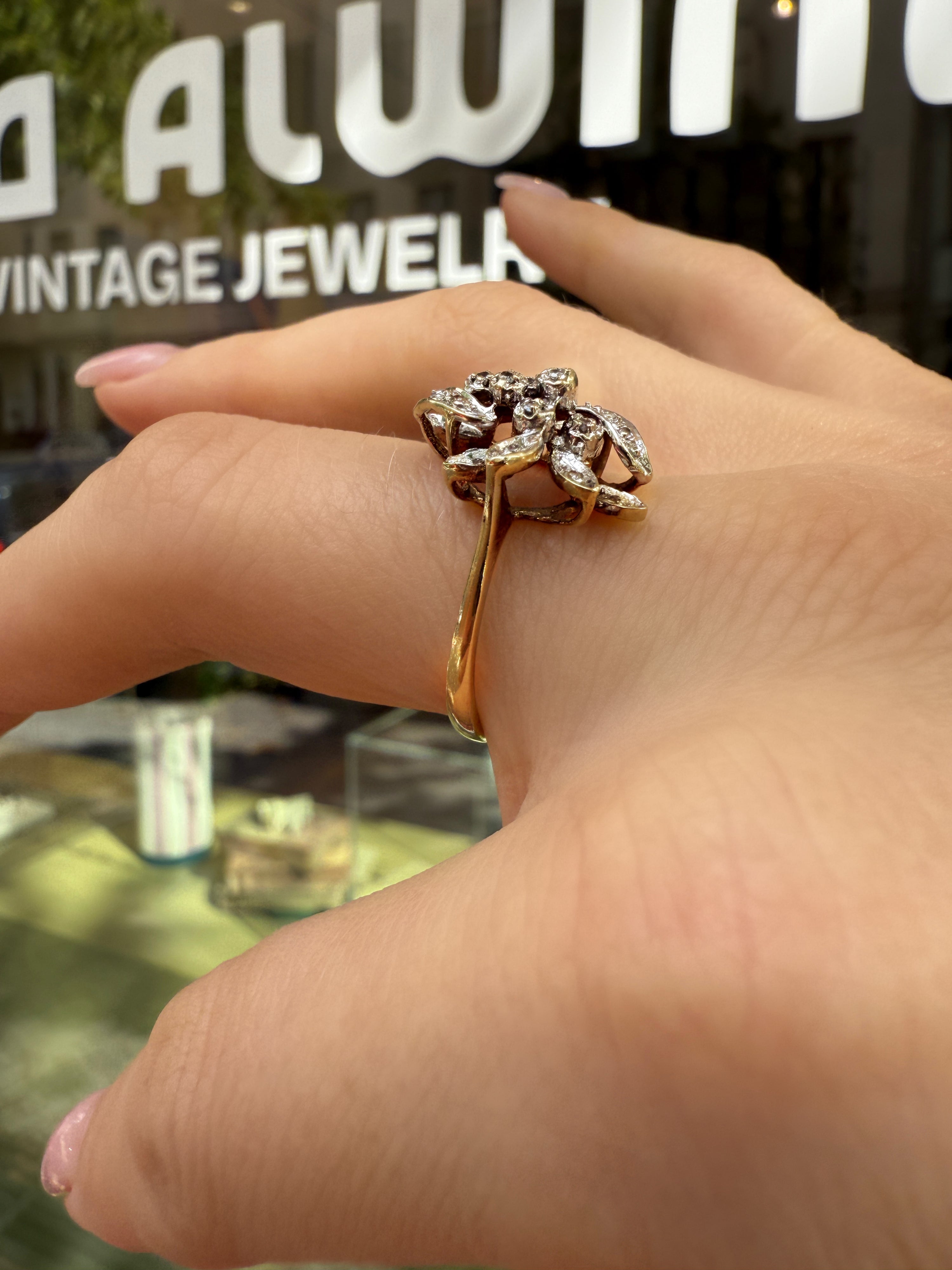 #1188 14k Ring with Pearls & Diamonds - Ring Size 58
