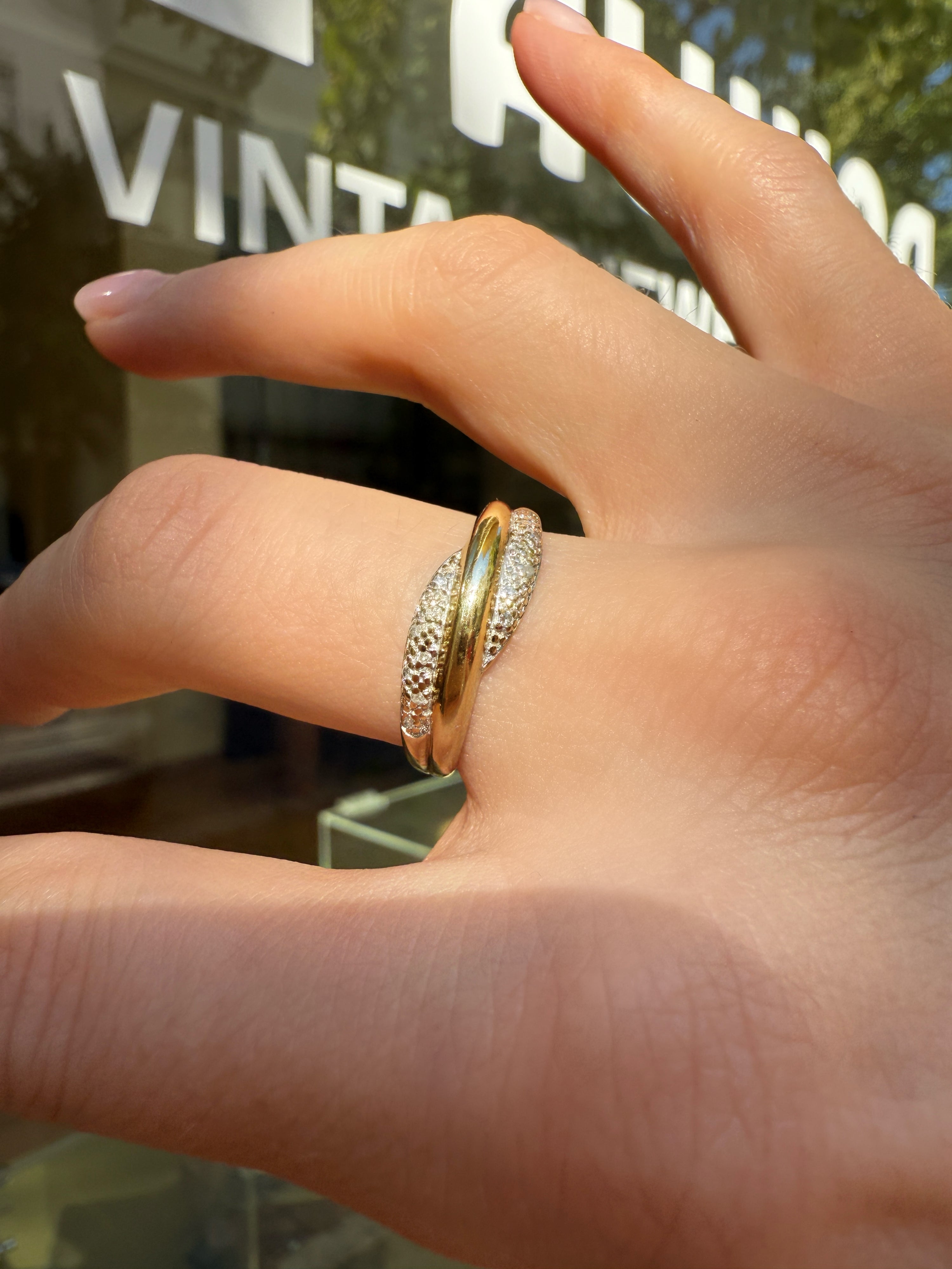 #1188 14k Ring with Pearls & Diamonds - Ring Size 58