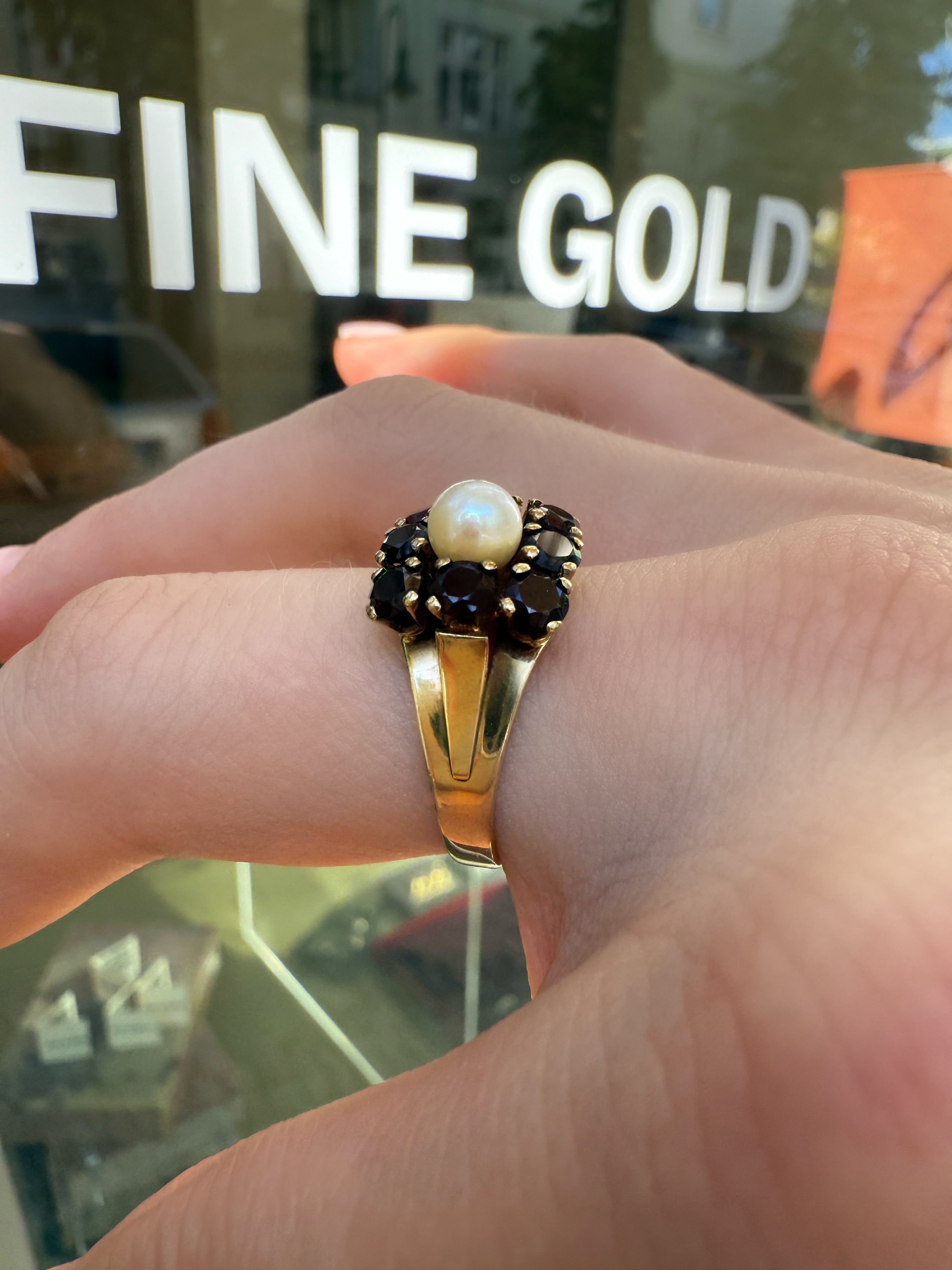 #1188 14k Ring with Pearls & Diamonds - Ring Size 58
