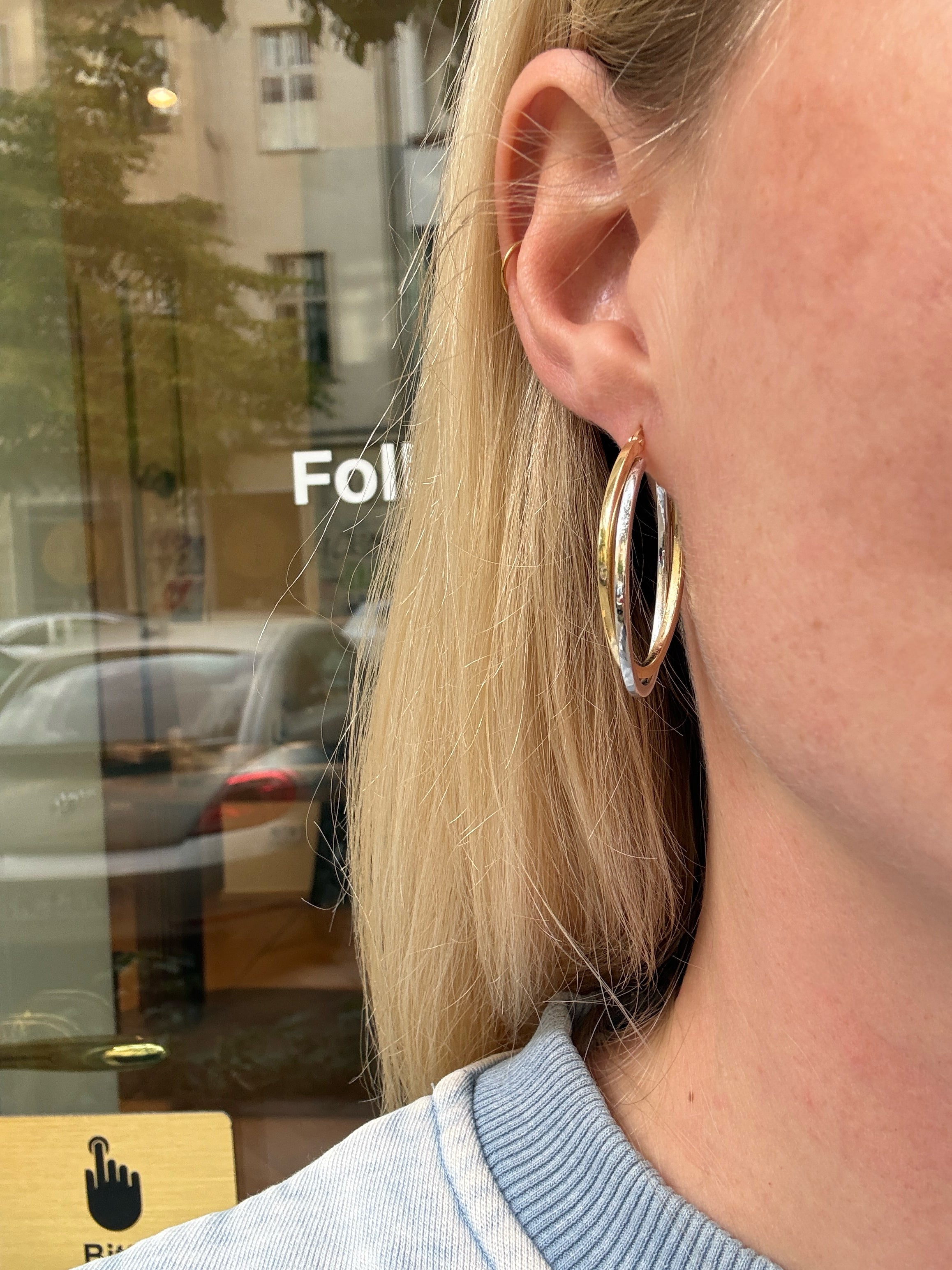 #1416 14k Hoop Earrings White & Yellow Gold - 3.7cm