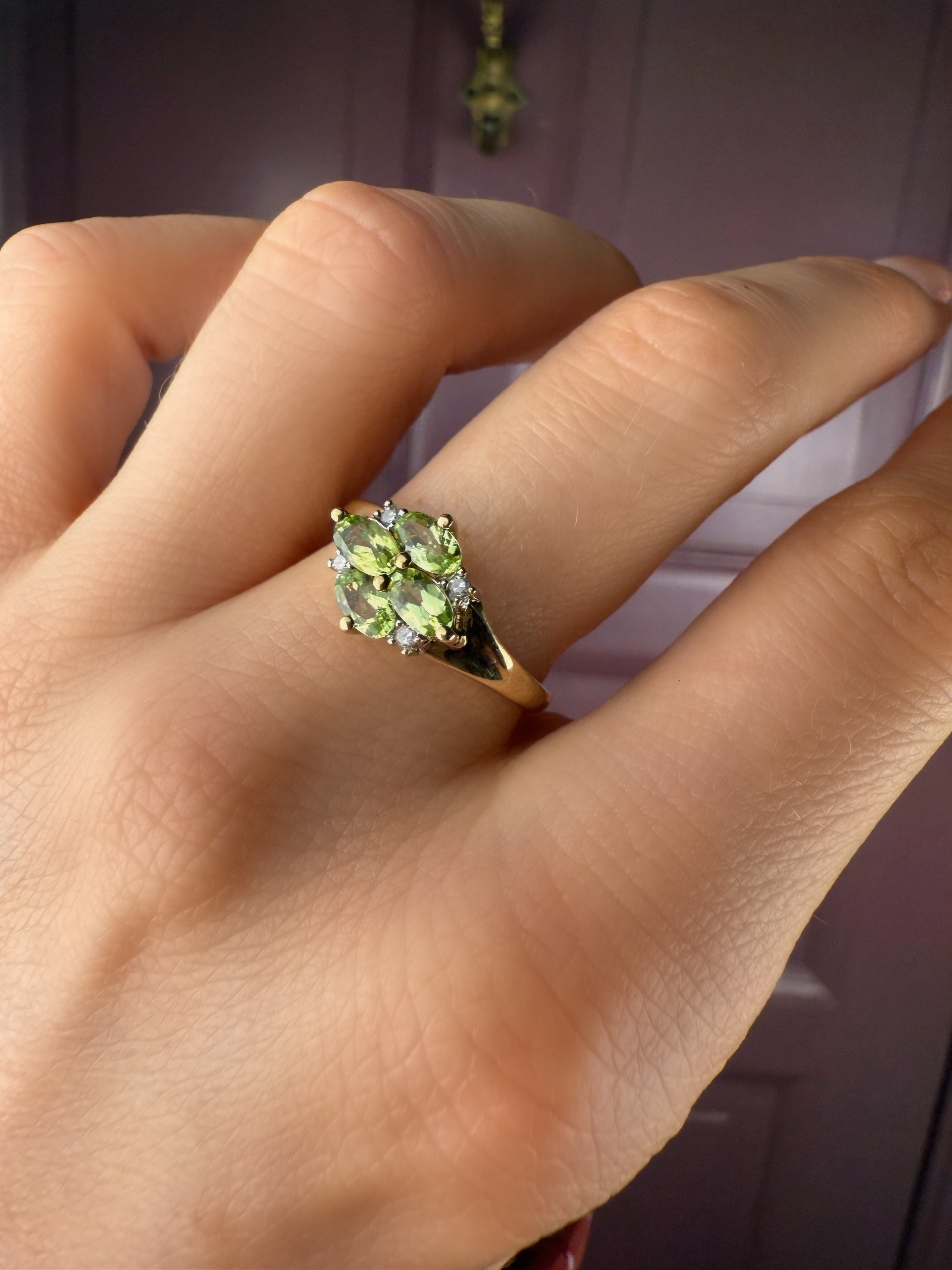 #187 8k Ring mit Prasiolith & Diamant - RG 56