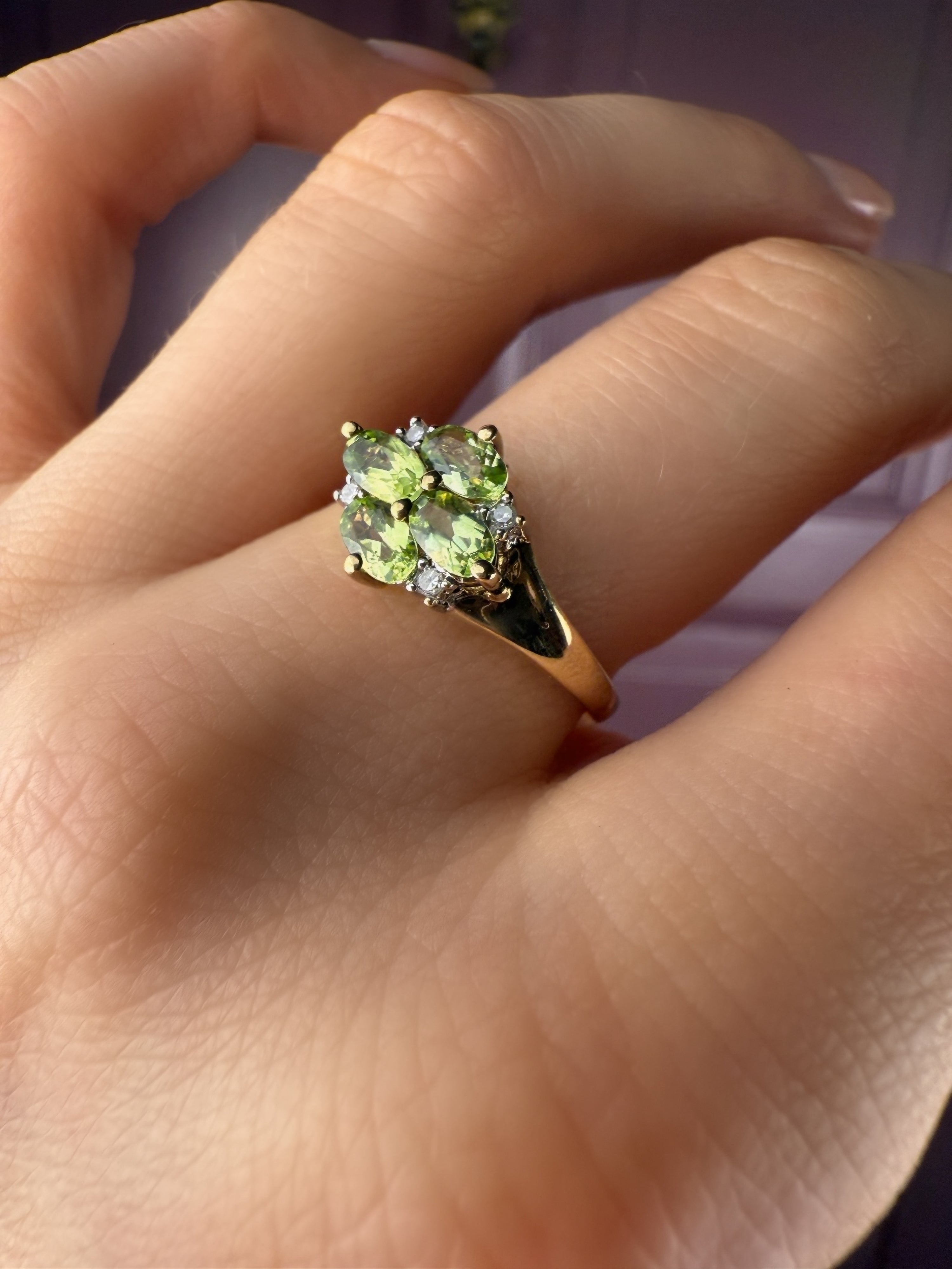 #187 8k Ring mit Prasiolith & Diamant - RG 56