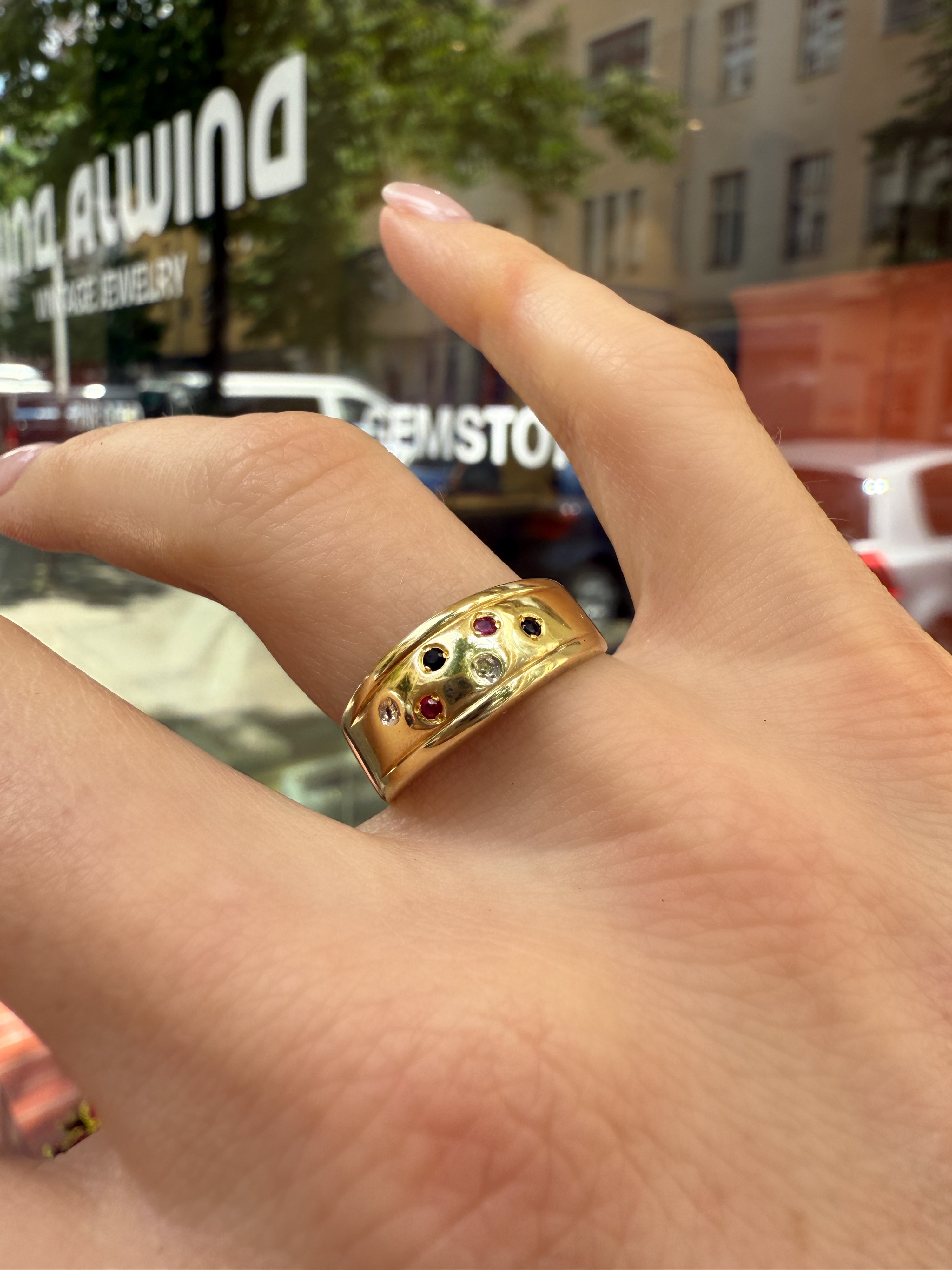 #1063 8k Ring mit Diamant, Rubin, Saphir - RG 58