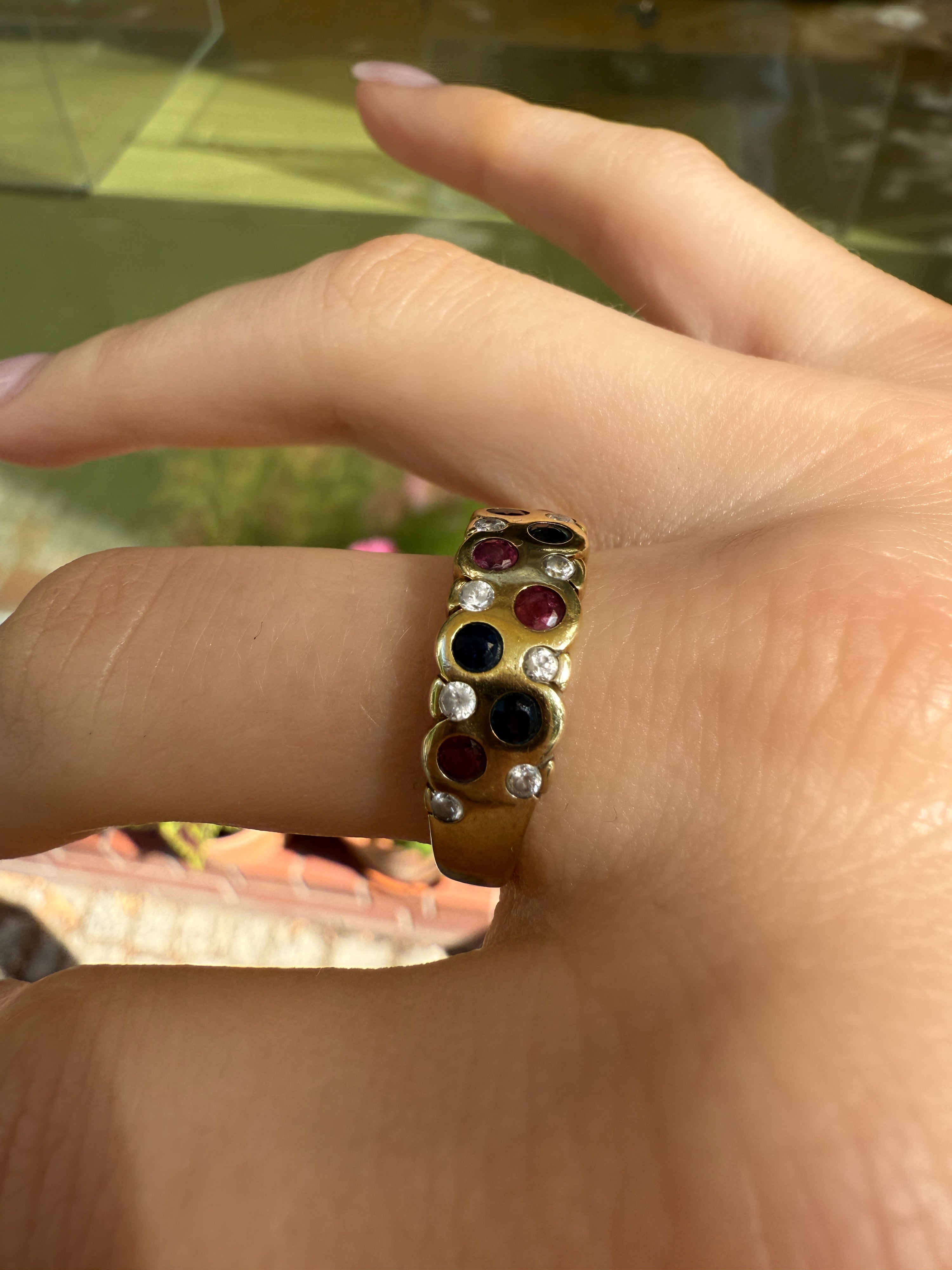 #1081 8k Ring mit Rubin, Topas, Zirkonia - RG 61