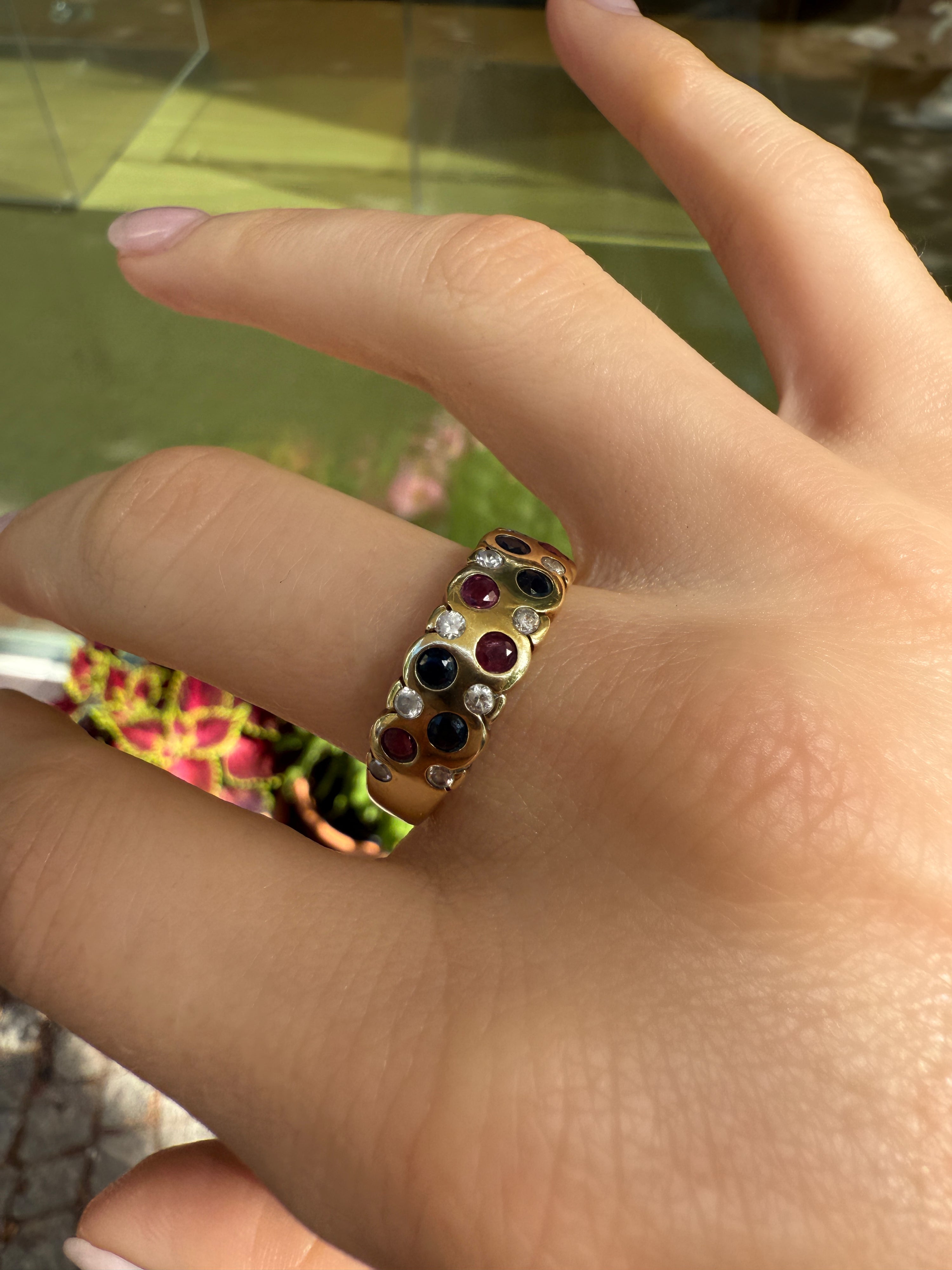 #1081 8k Ring mit Rubin, Topas, Zirkonia - RG 61