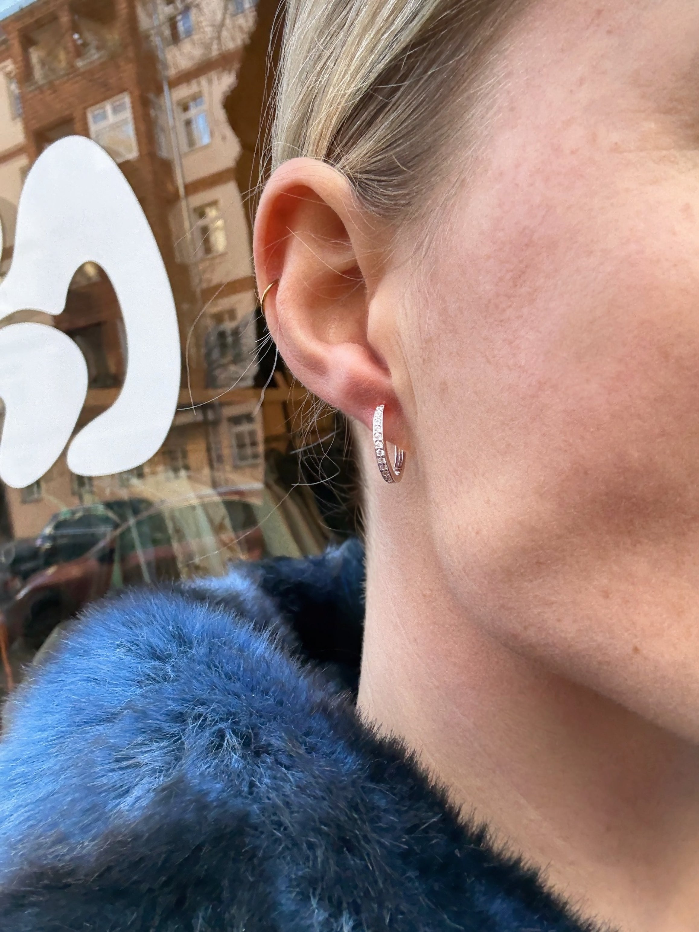 #496 8k Weißgold Creolen mit Zirkon - 1,6cm