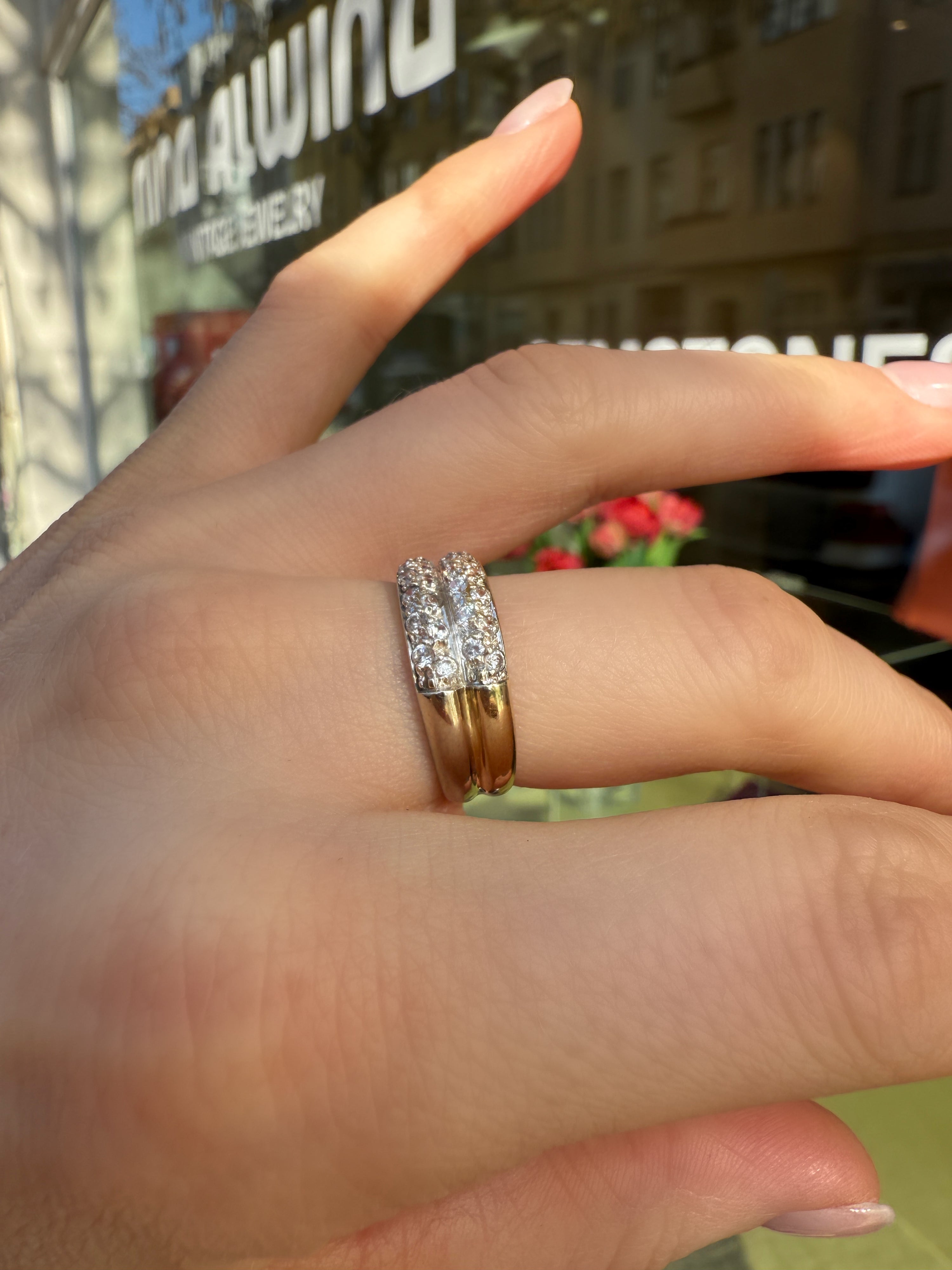 #753 14k Ring Gelb- und Weißgold mit 24 Zirkonen - RG 55.5
