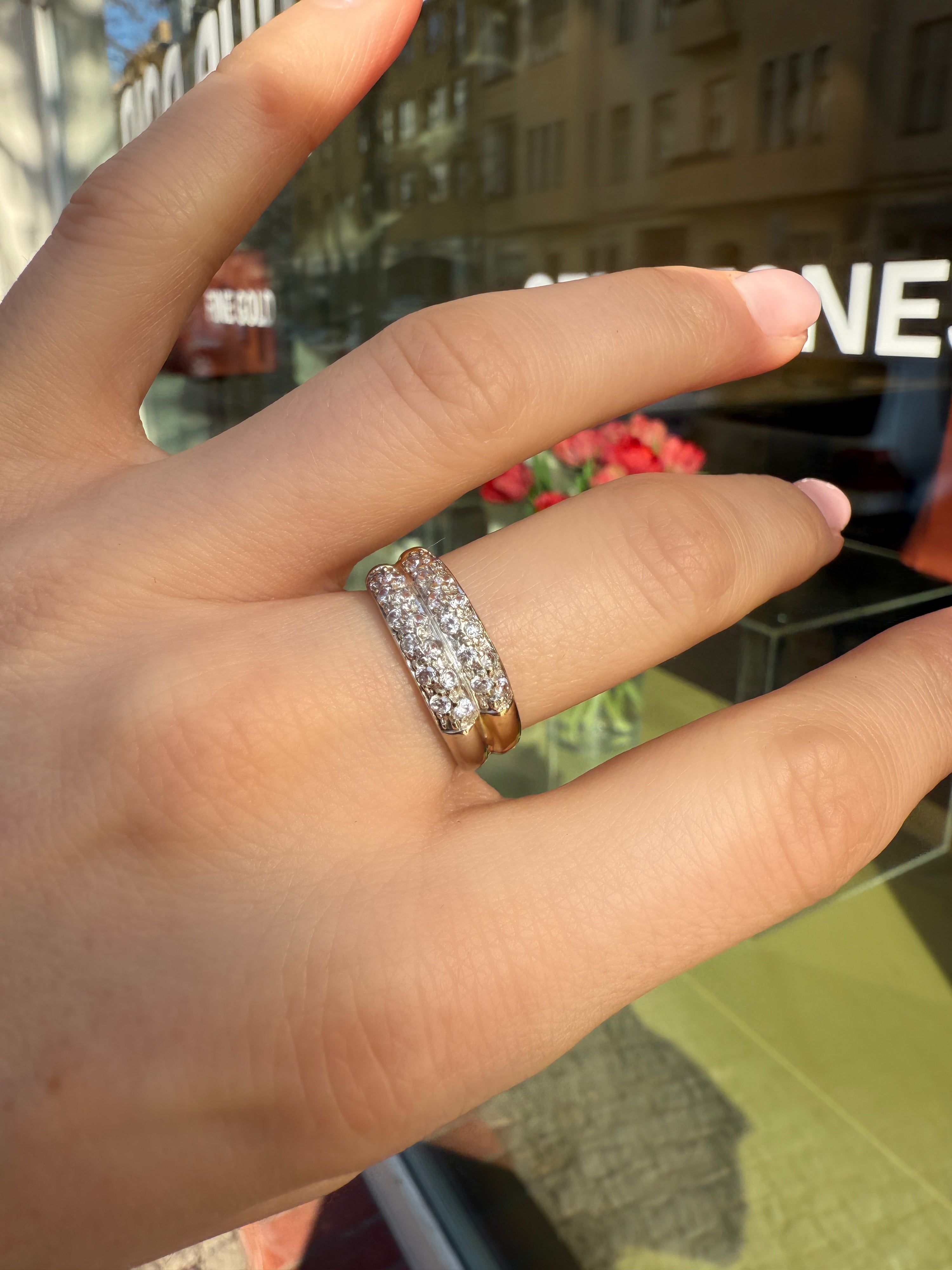 #753 14k Ring Gelb- und Weißgold mit 24 Zirkonen - RG 55.5