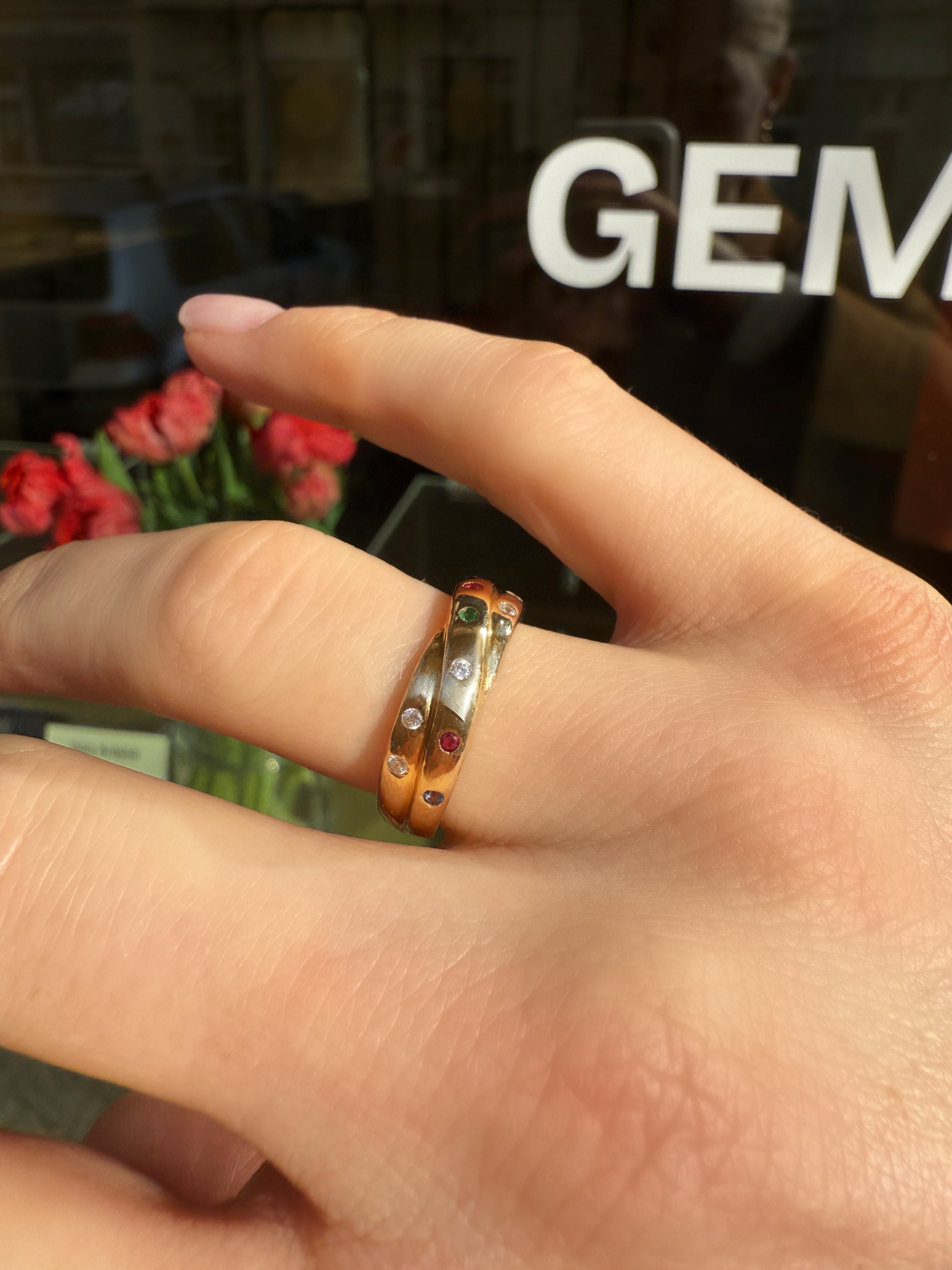 #754 14k Ring mit Rubin, Smaragd - RG 51.5