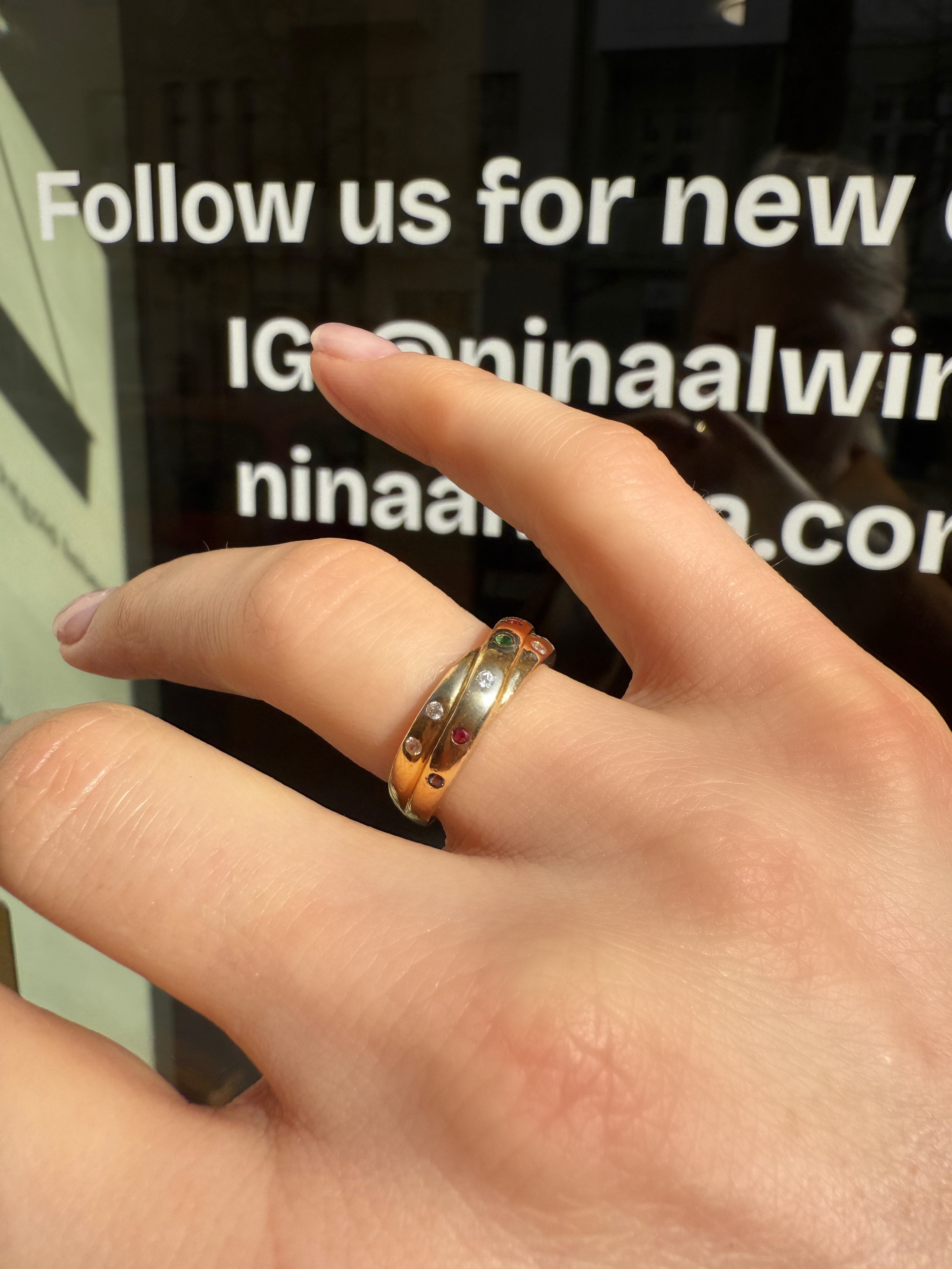 #754 14k Ring mit Rubin, Smaragd - RG 51.5