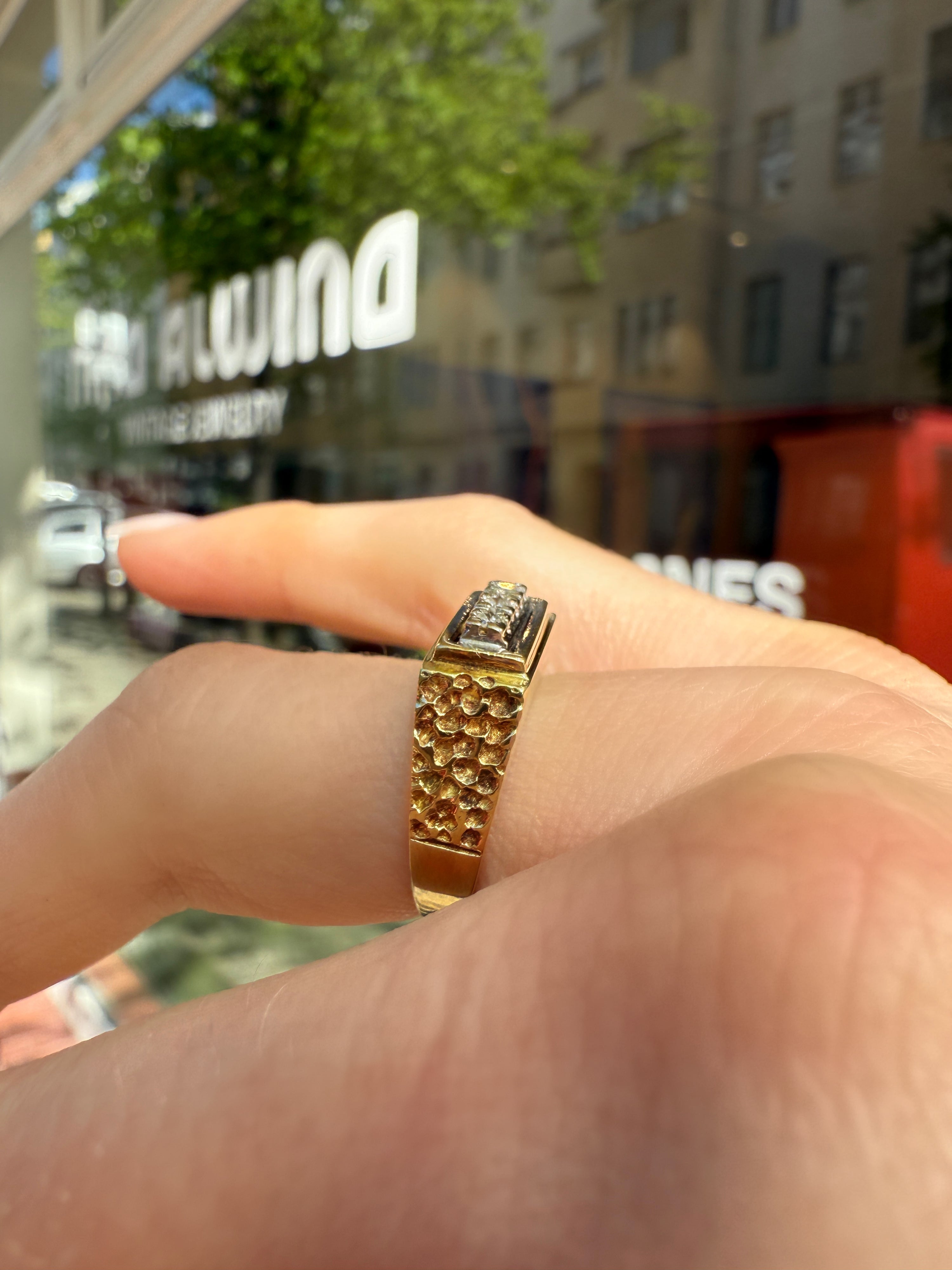 #899 14k Ring Jugendstil mit 3 Diamanten - RG 52