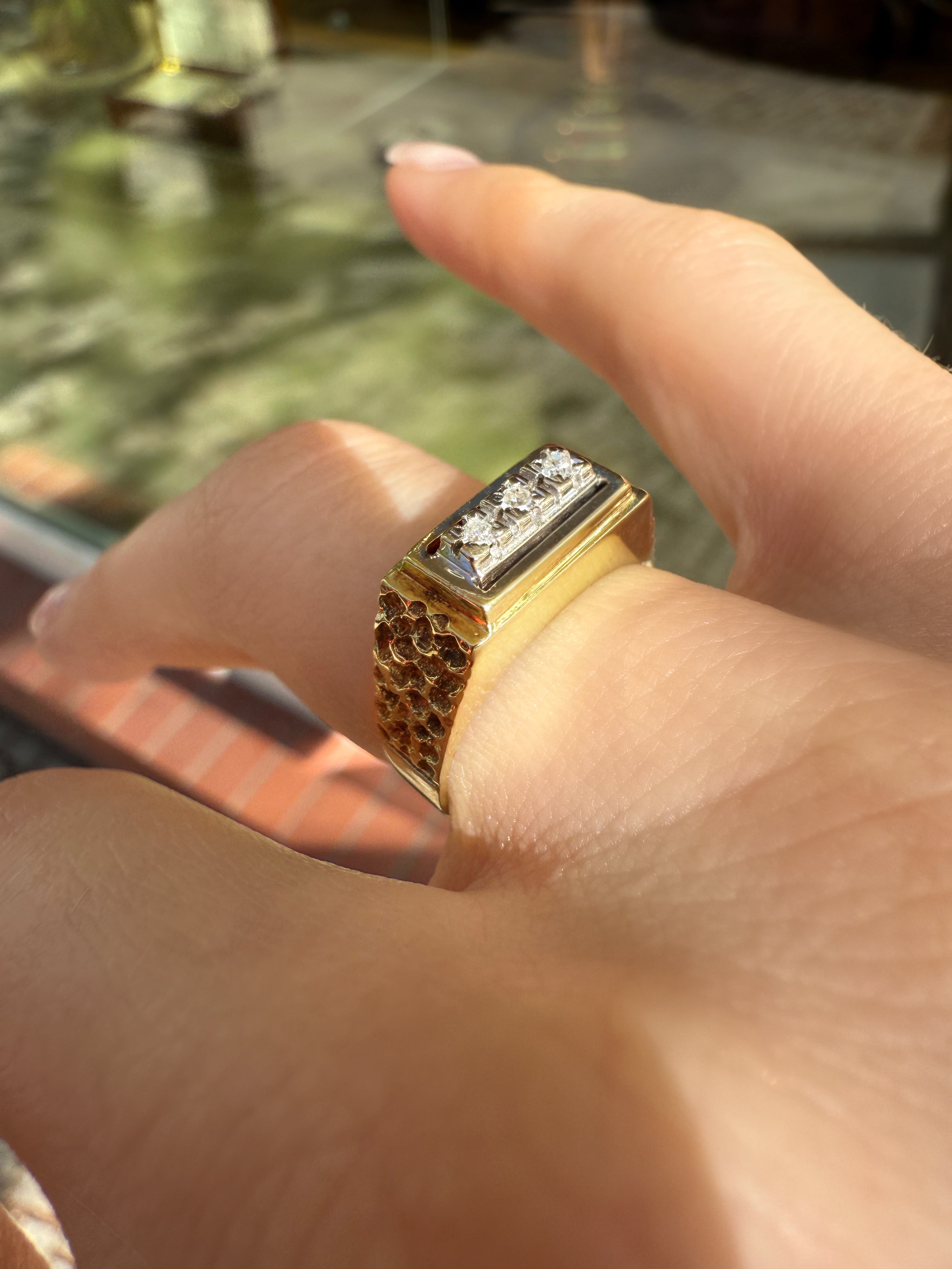 #899 14k Ring Jugendstil mit 3 Diamanten - RG 52