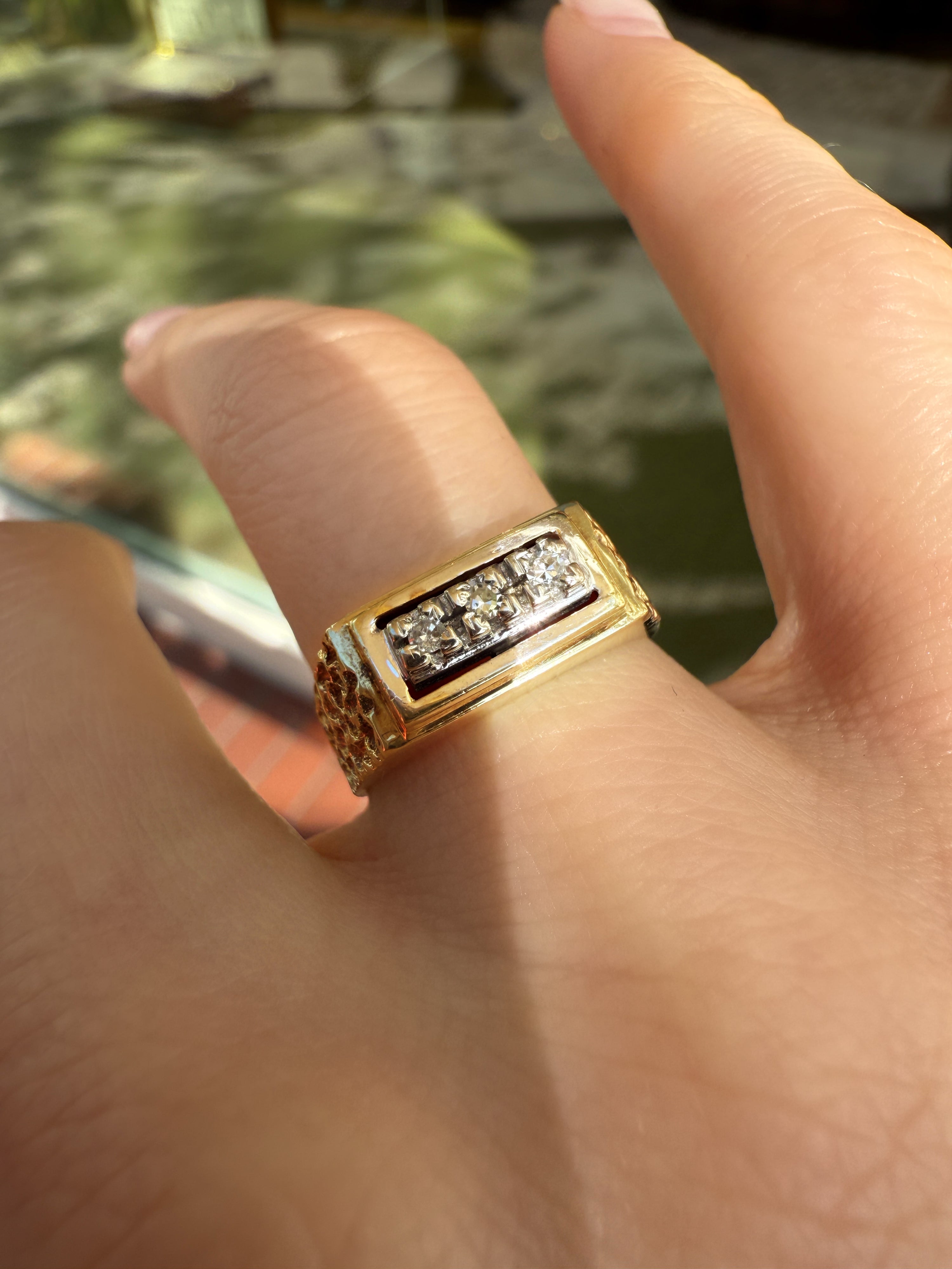 #899 14k Ring Jugendstil mit 3 Diamanten - RG 52