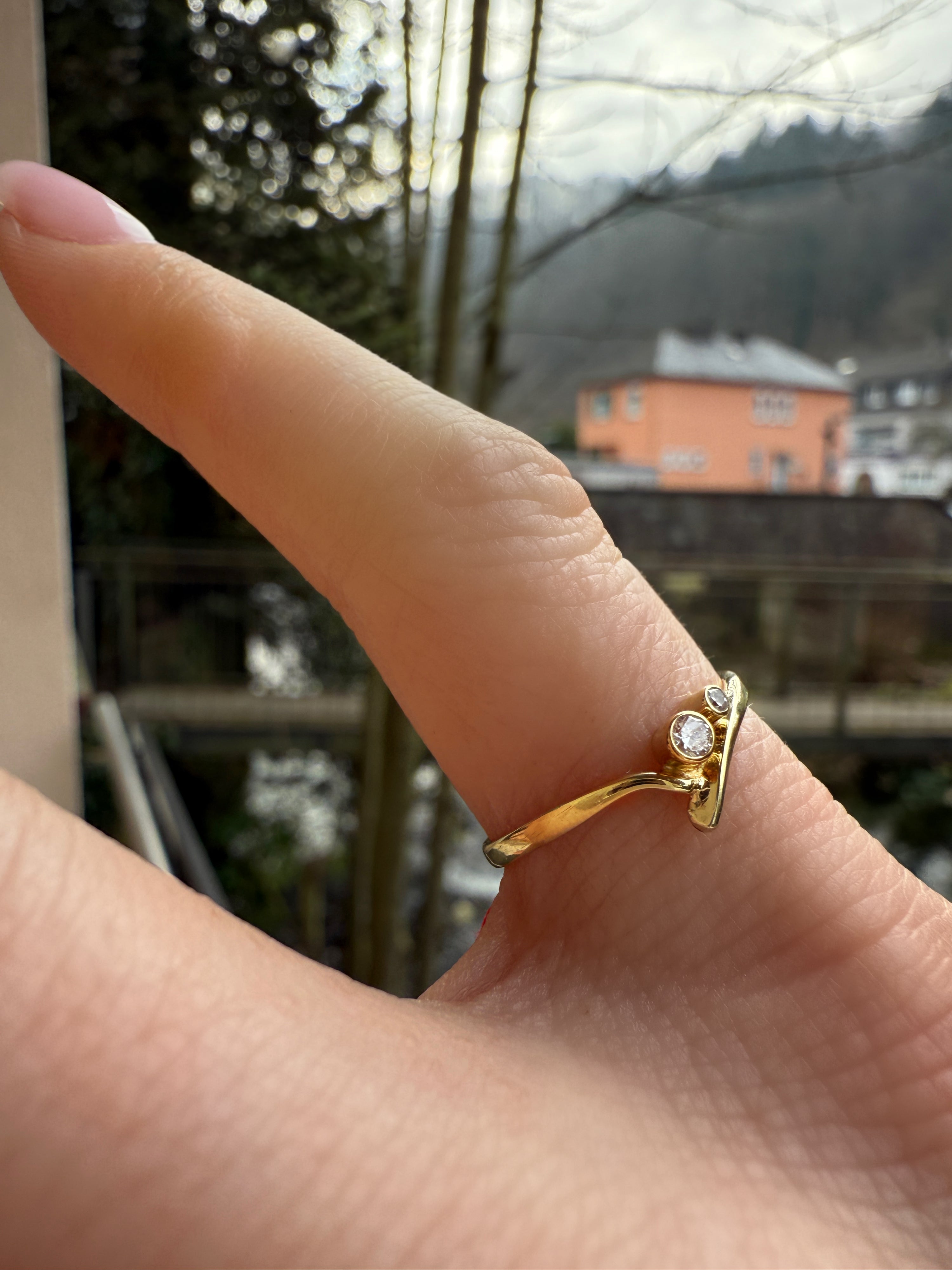 #573 14k Ring mit 2 Diamanten - RG 49