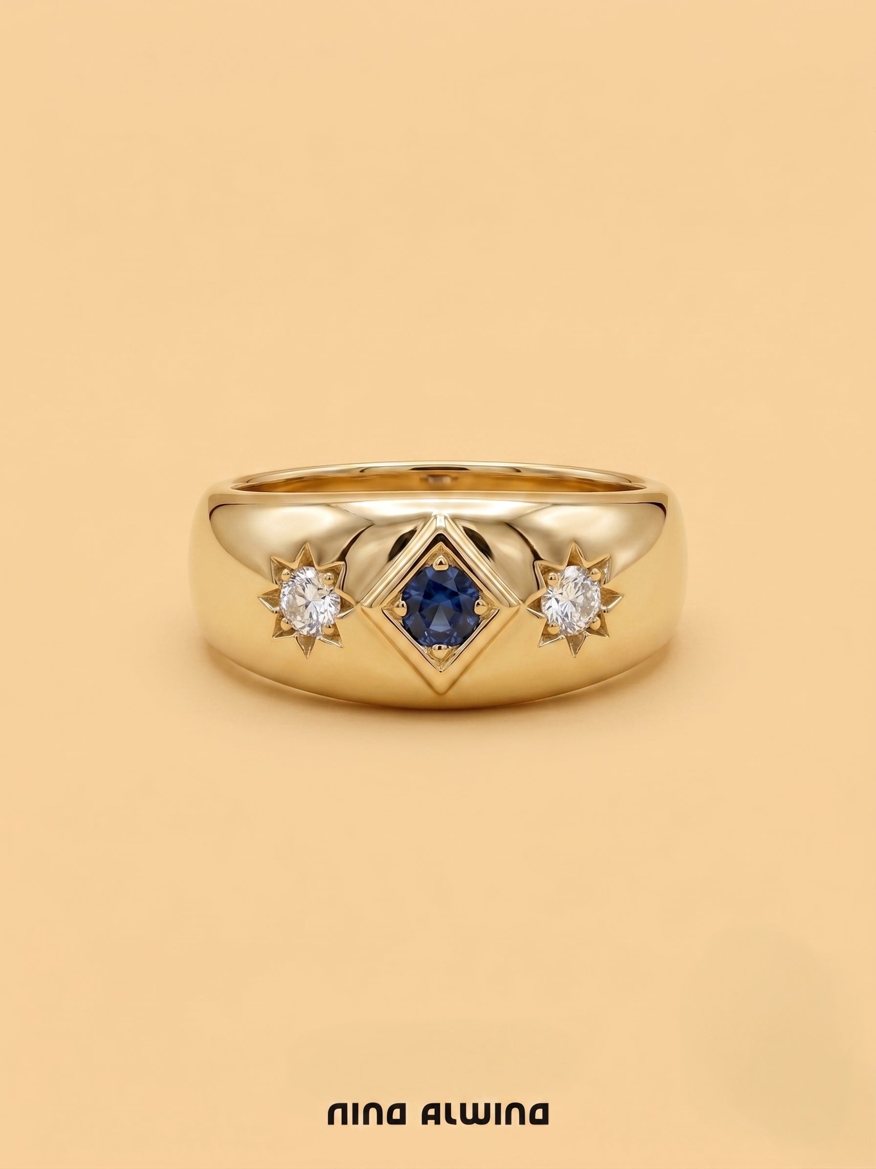 #1096 8k Ring mit Saphir & 2 Diamanten - RG 53