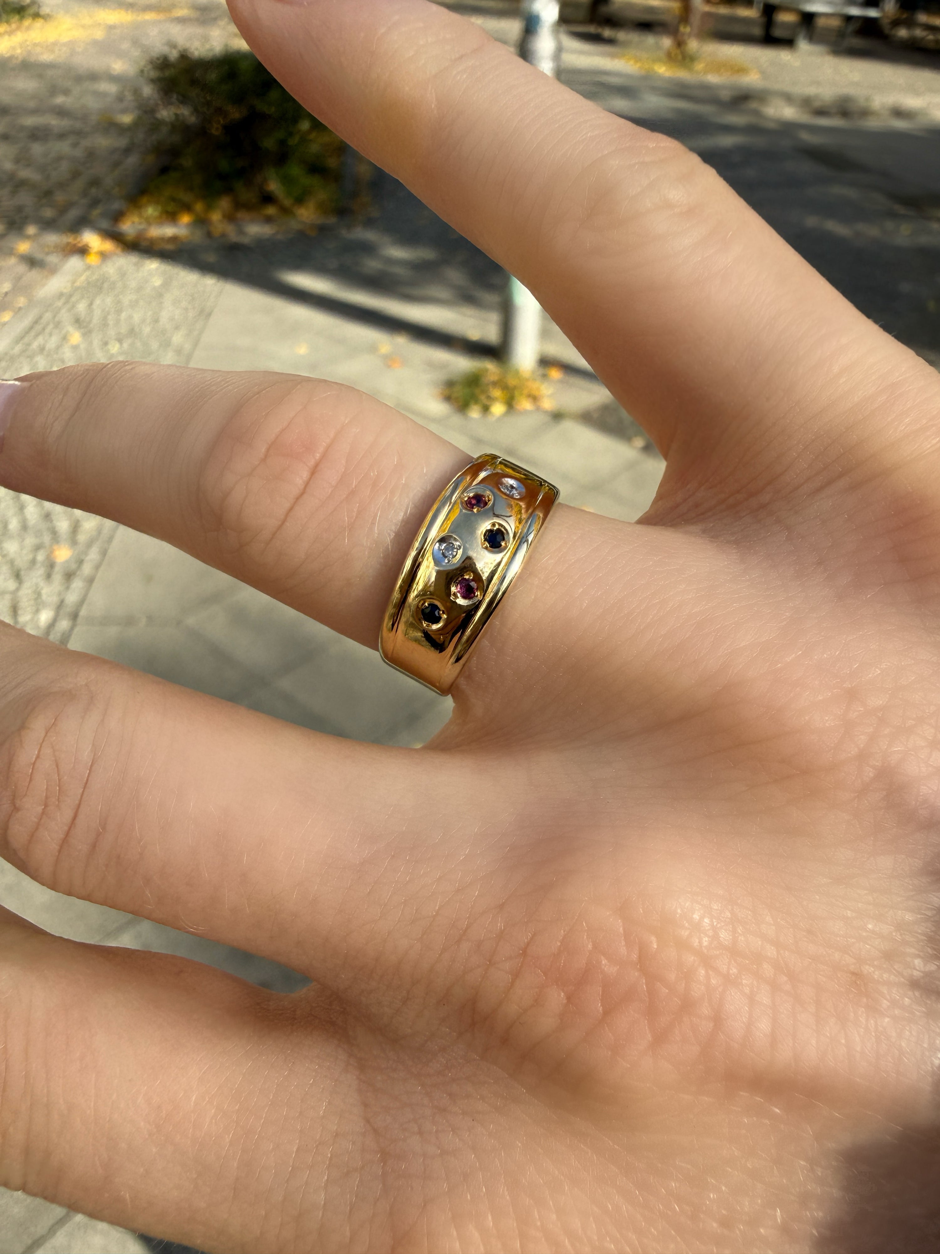 #1433 8k Ring mit Rubin, Saphir, Diamant - RG 52.5