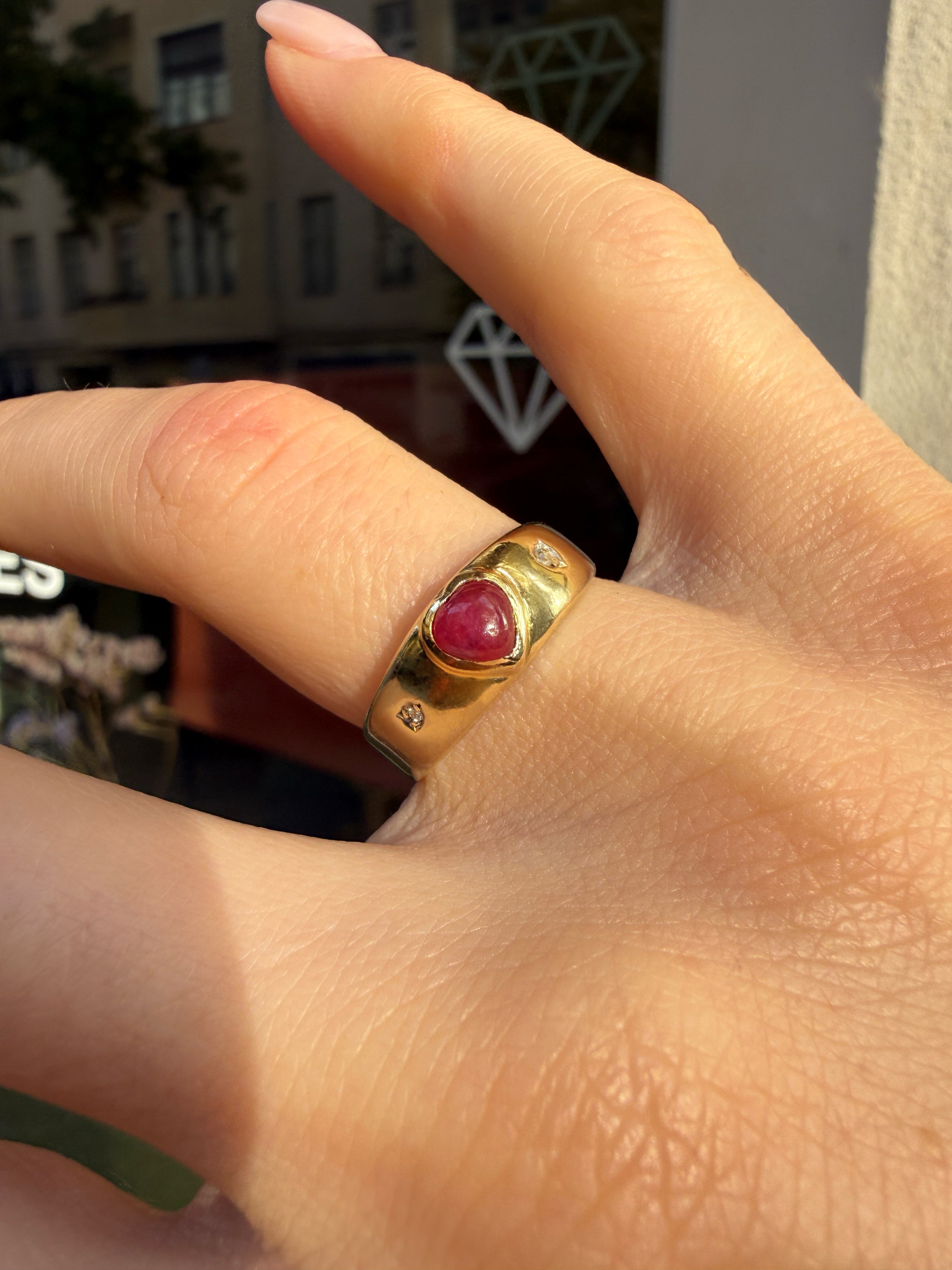 #1434 14k Ring mit Rubin & 2 Diamanten - RG 53