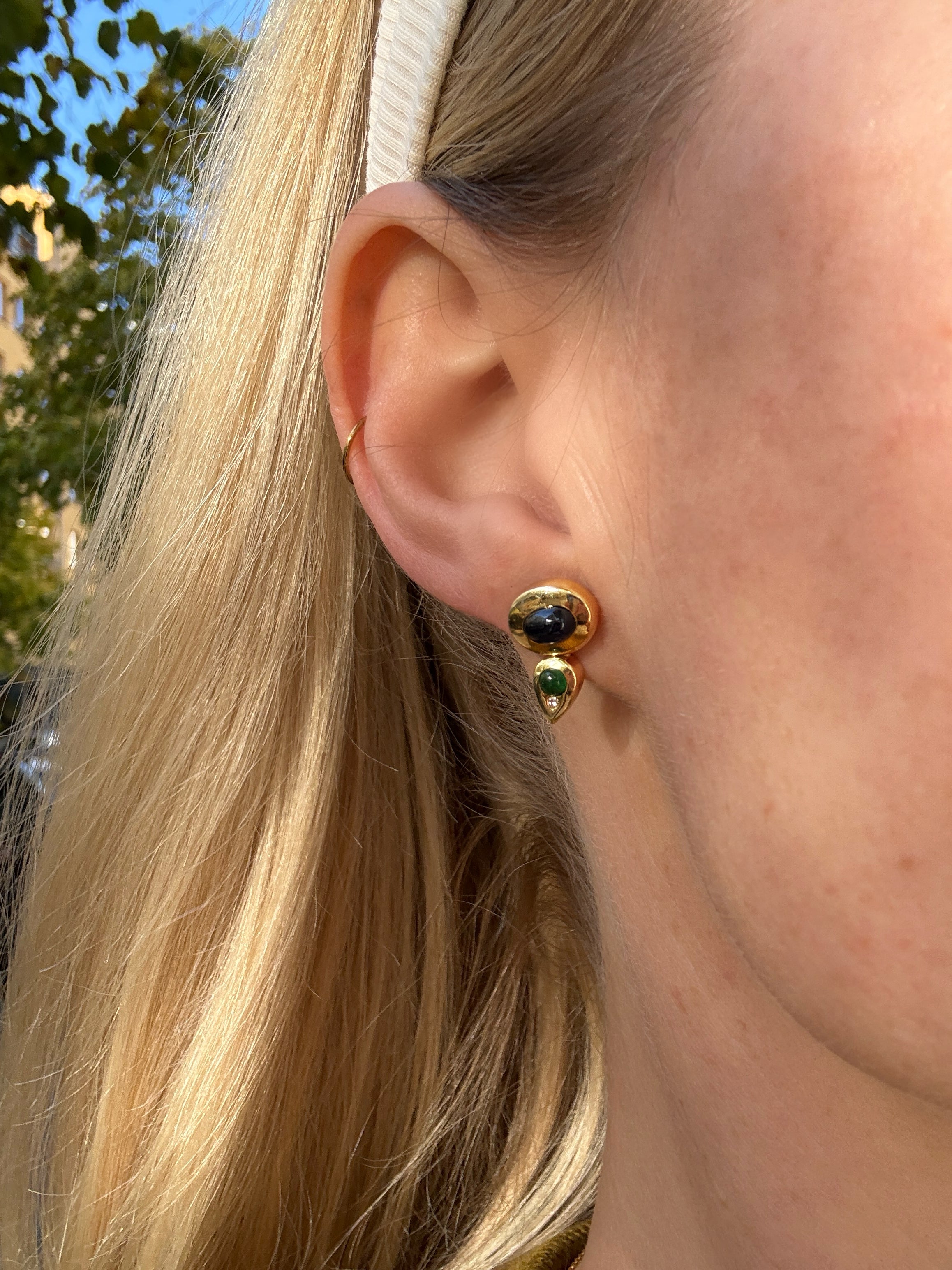 #1421 14k Earrings with Sapphire, Emerald, Diamond - 1.6cm