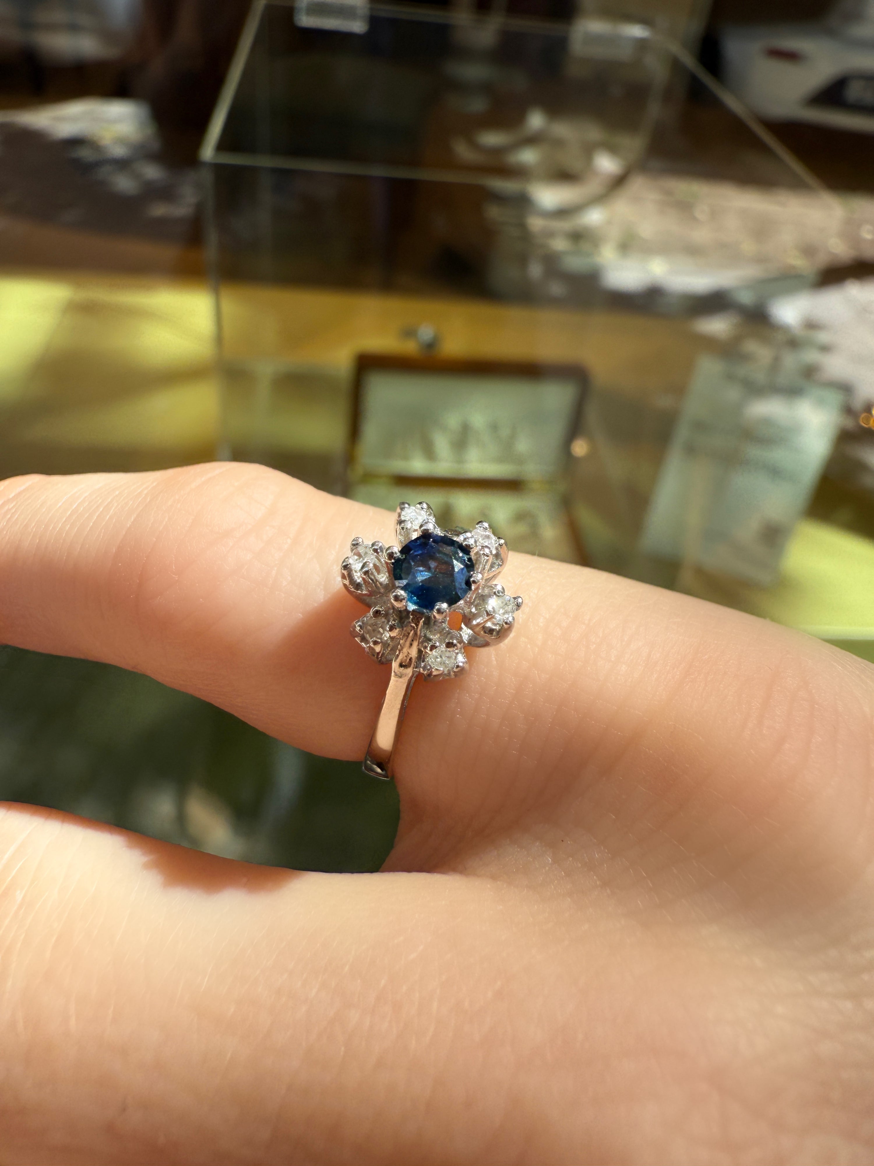 #1000 14k Ring Weißgold mit Saphir & Diamanten - RG 47