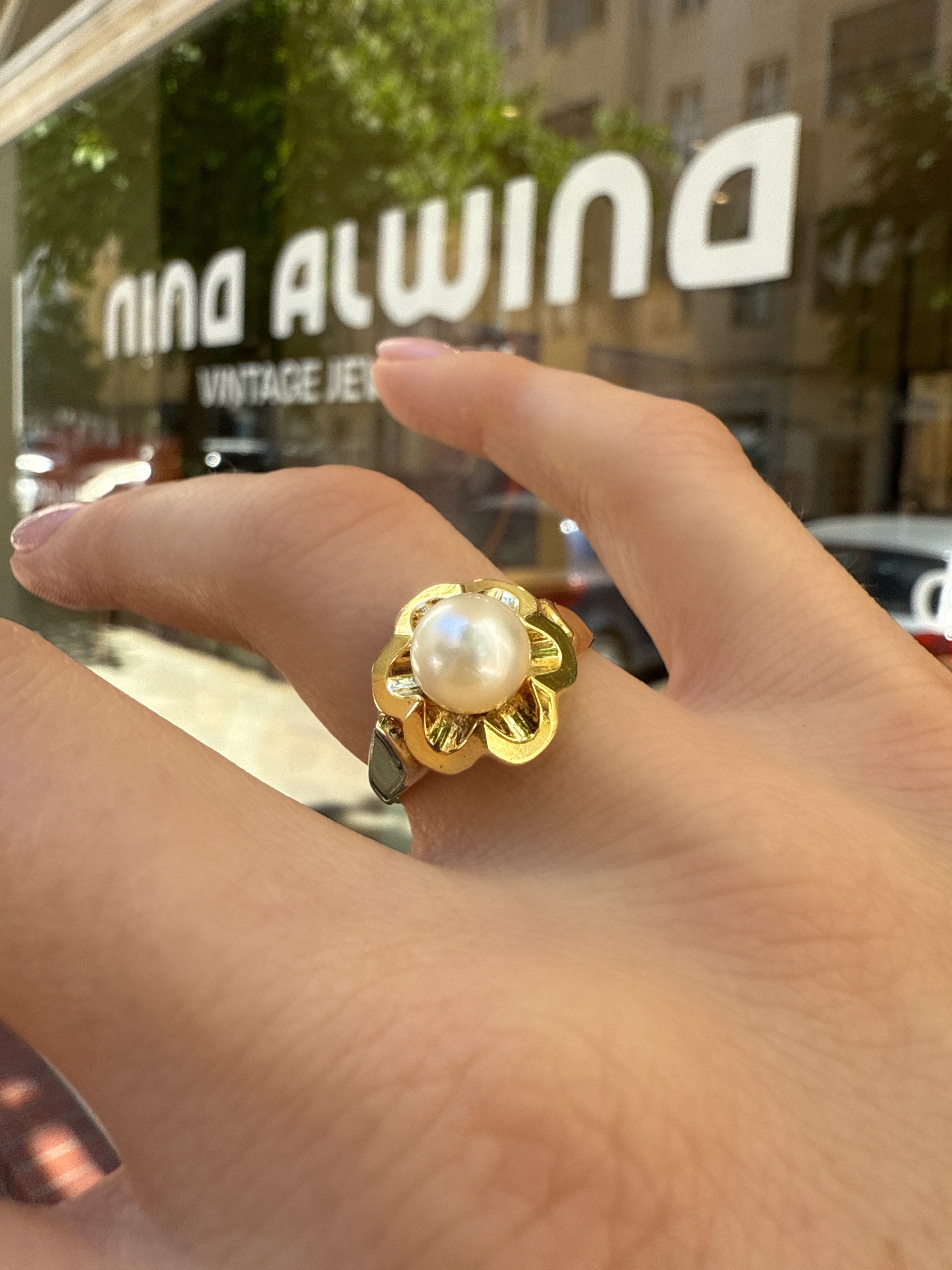 #1019 14k Ring mit Perle - RG 55