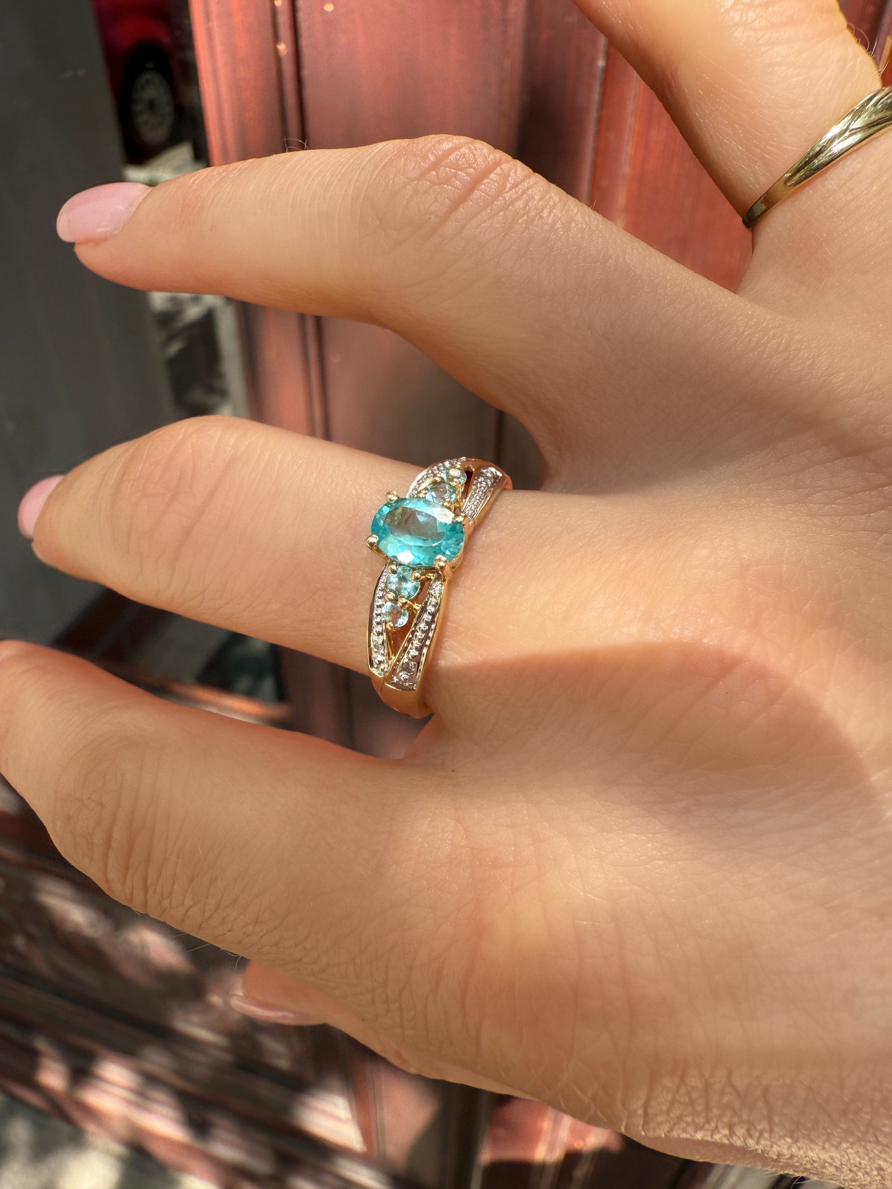 #1218 14k Ring mit Blautopas & Diamanten - RG 60