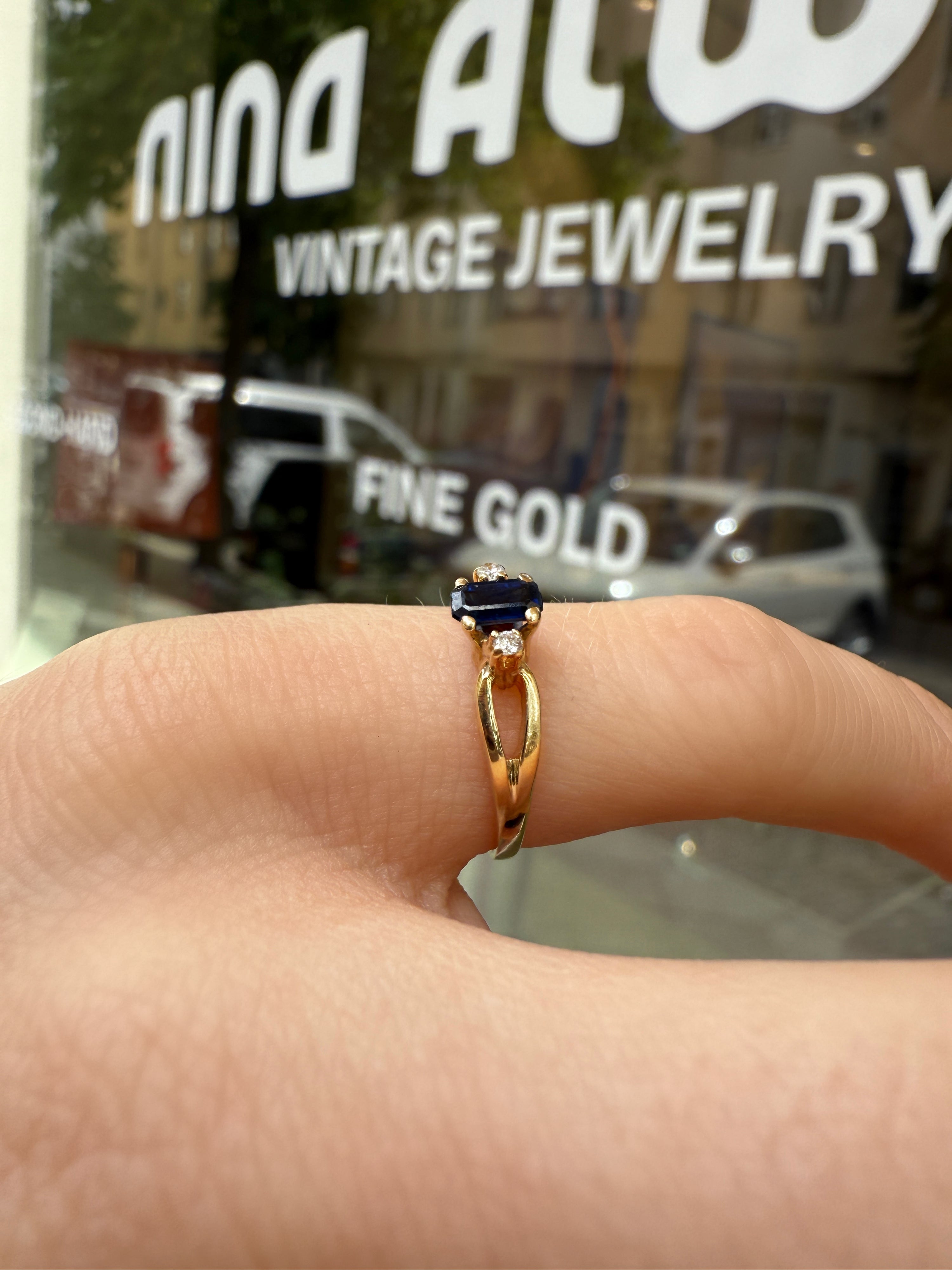 #1220 14k Ring mit Saphir & Diamanten - RG 48