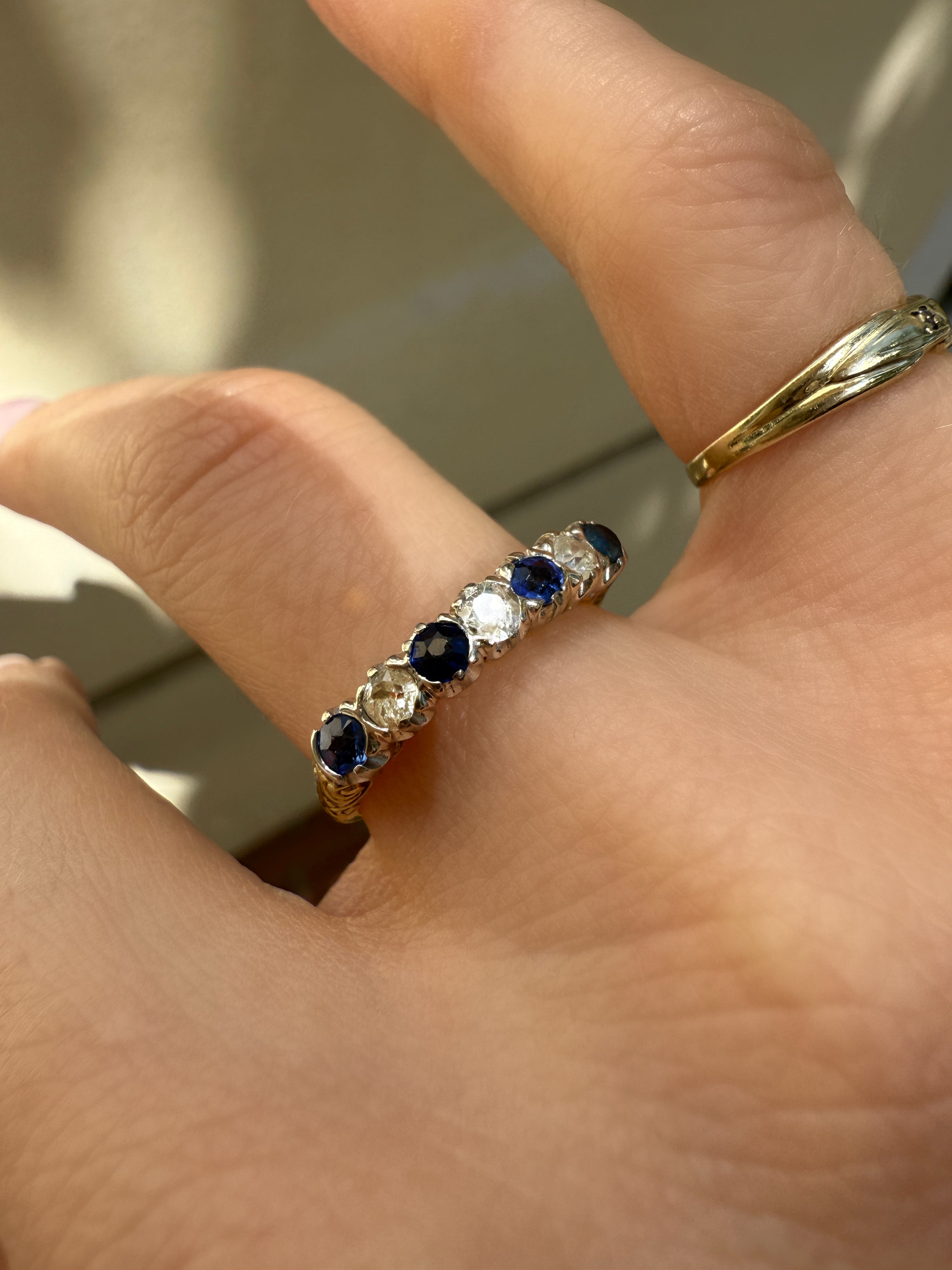 #1221 14k Ring mit Diamanten & Saphiren - RG 51