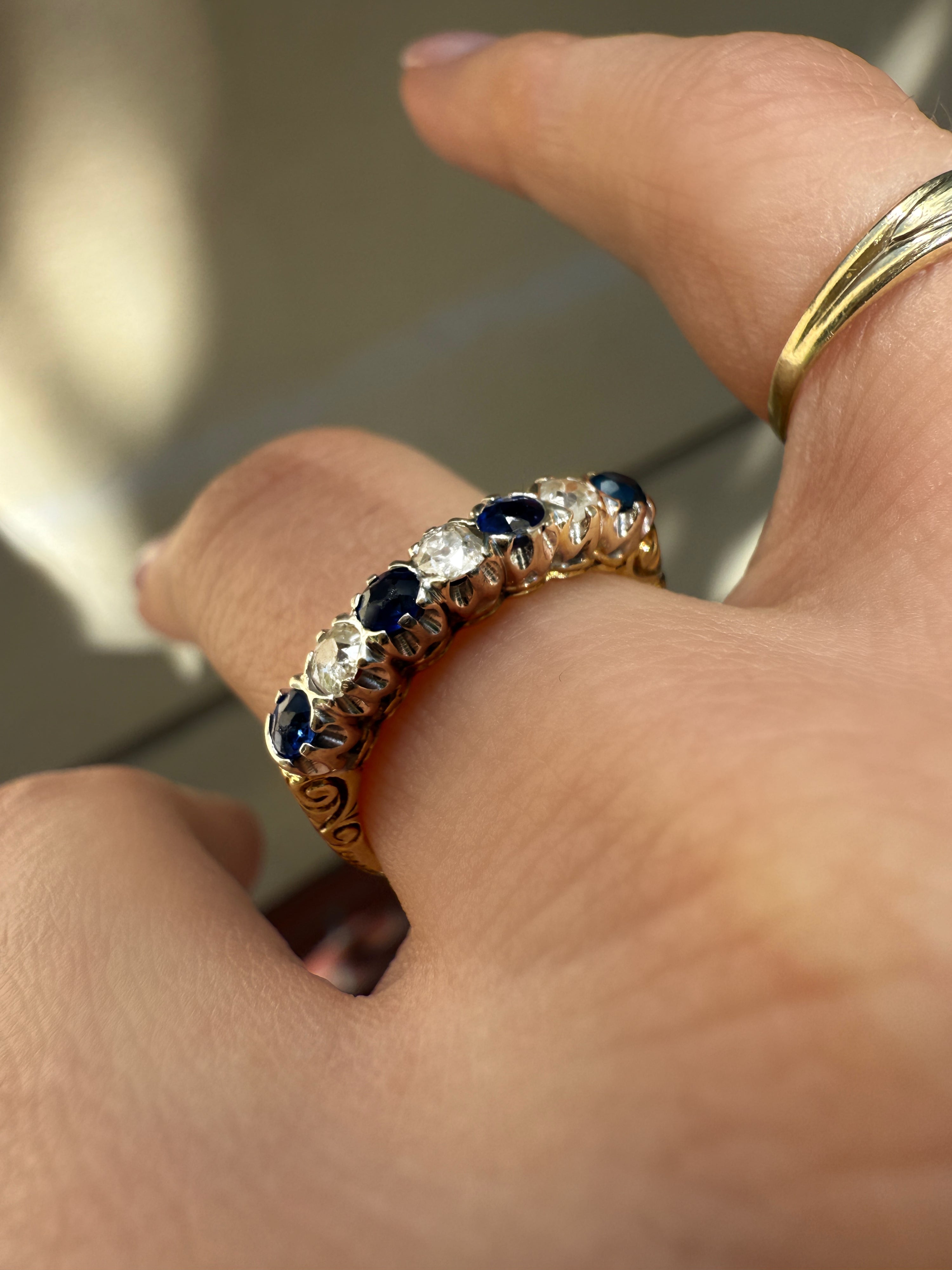 #1221 14k Ring mit Diamanten & Saphiren - RG 51