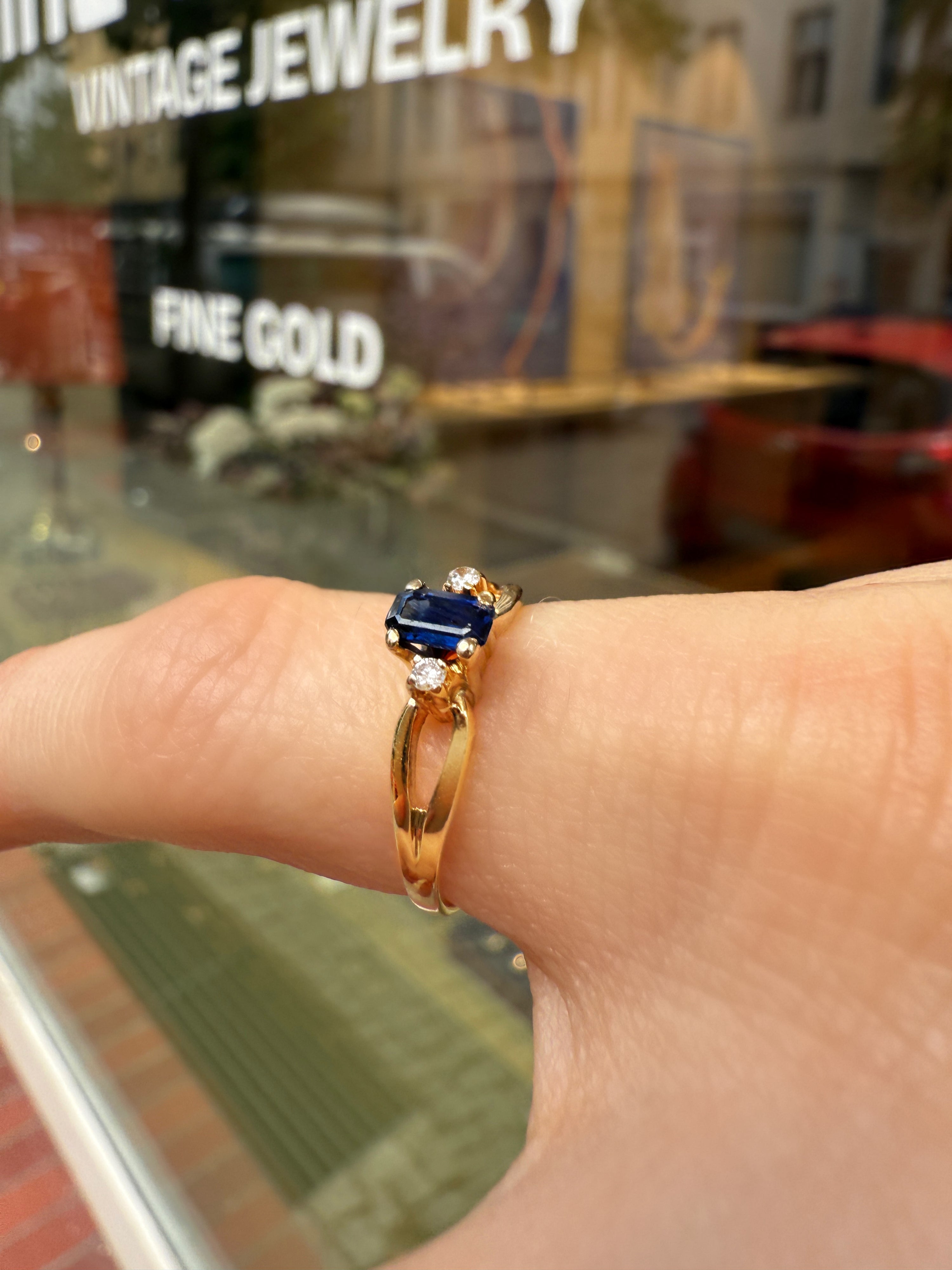#1220 14k Ring mit Saphir & Diamanten - RG 48
