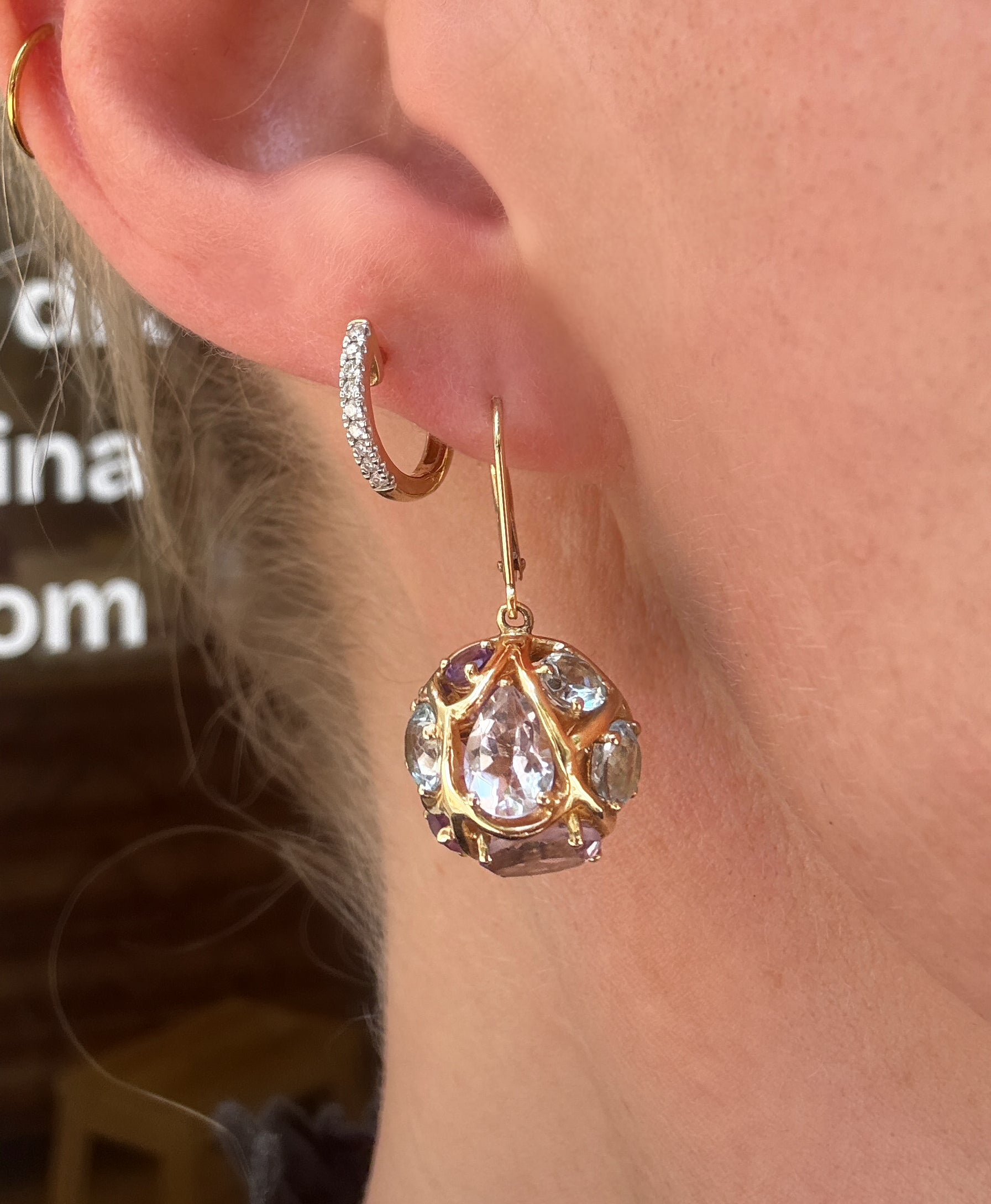 #1219 14k Ohrringe mit Amethyst, Aquamarin