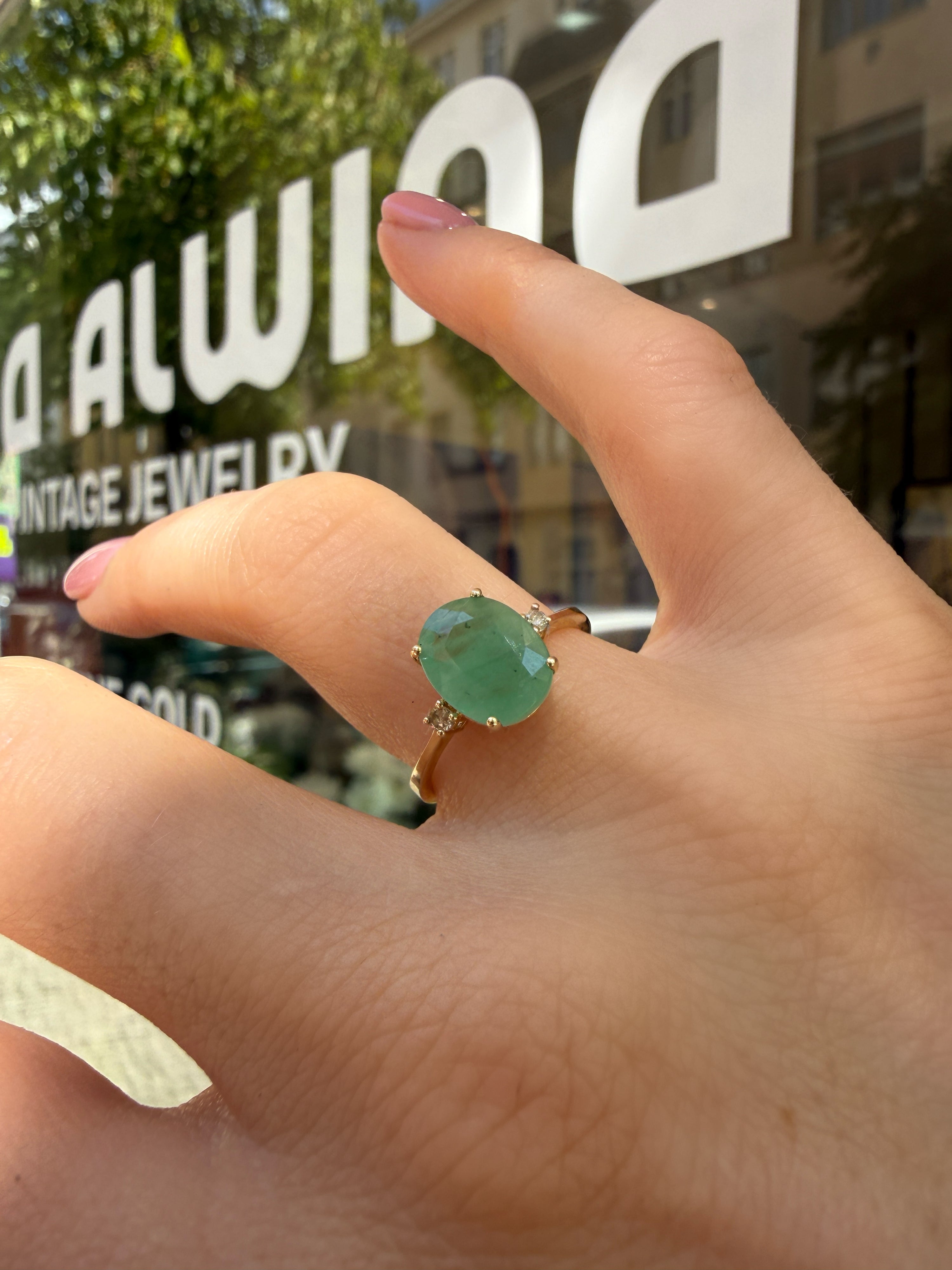 #1301 14k Ring mit Smaragd & Diamanten - RG 55