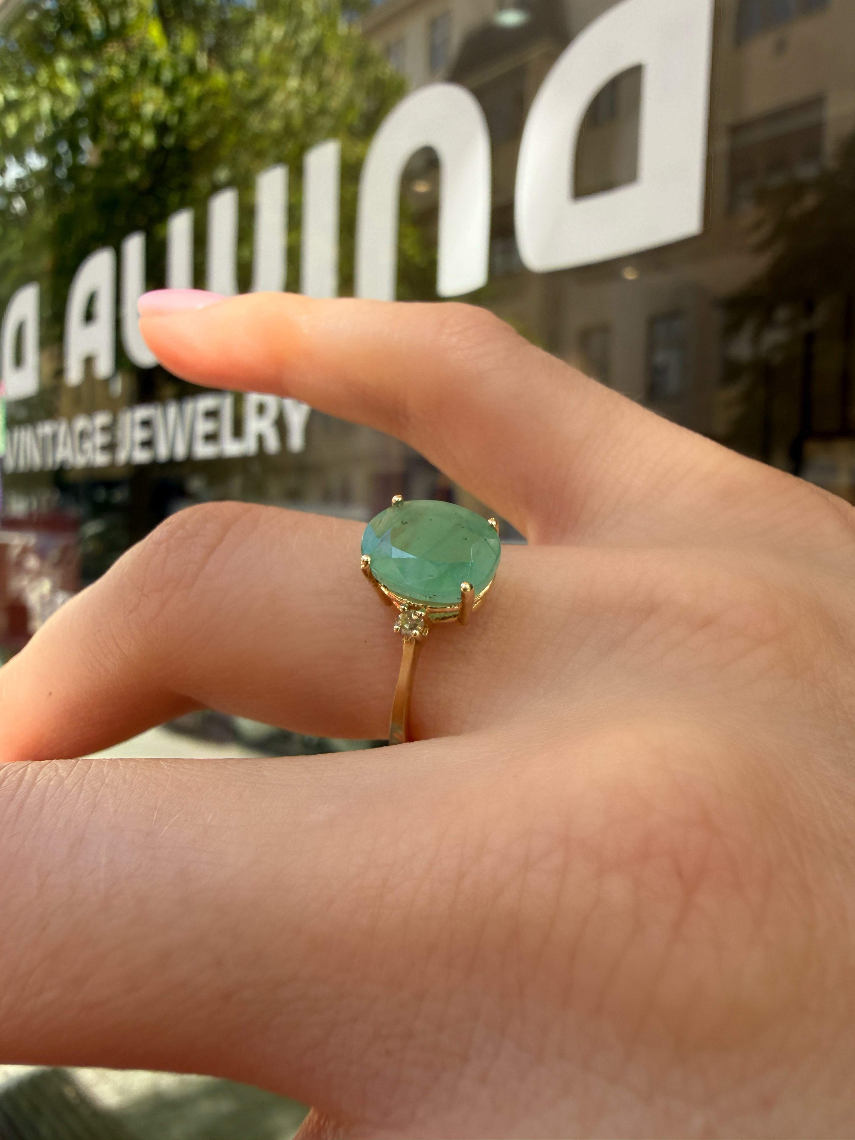 #1301 14k Ring mit Smaragd & Diamanten - RG 55