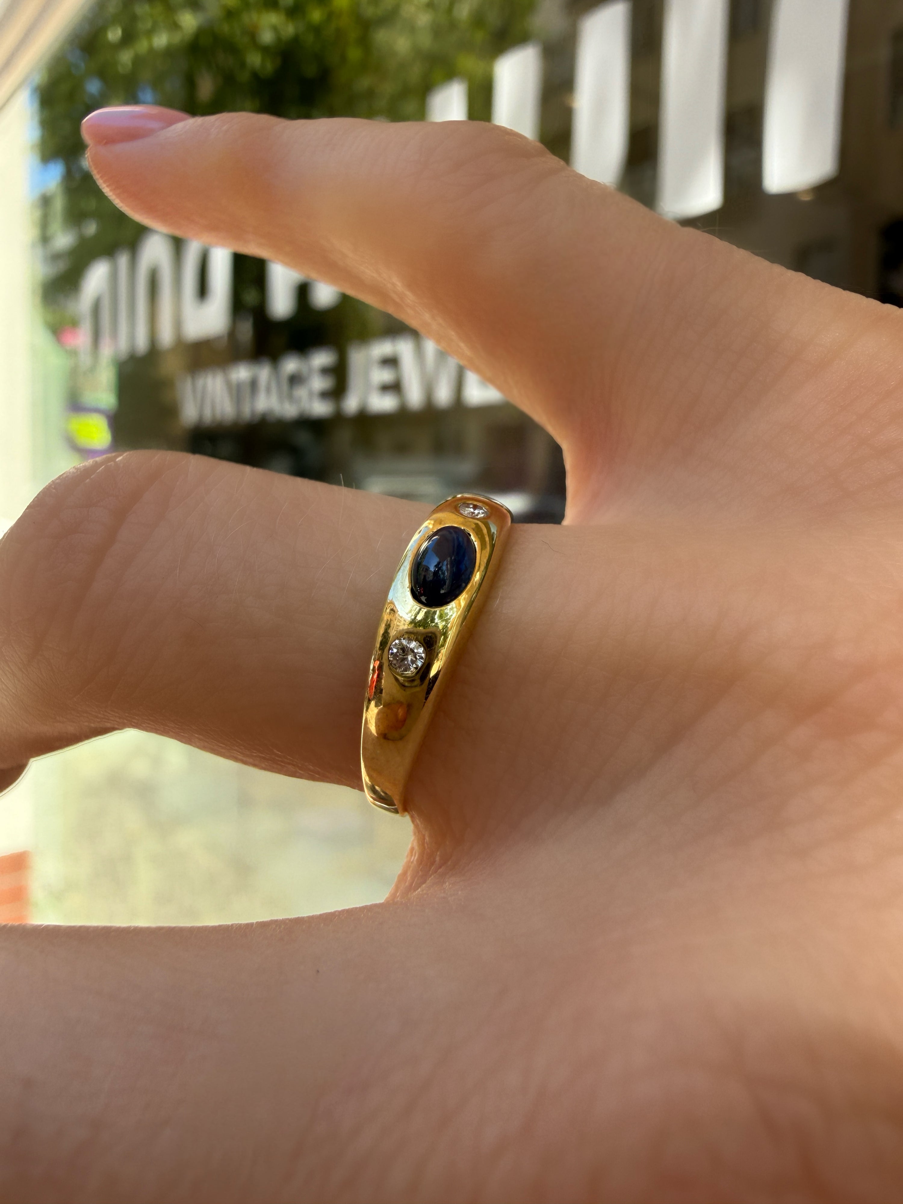 #1315 14k Ring mit Saphir & 2 Diamanten - RG 52