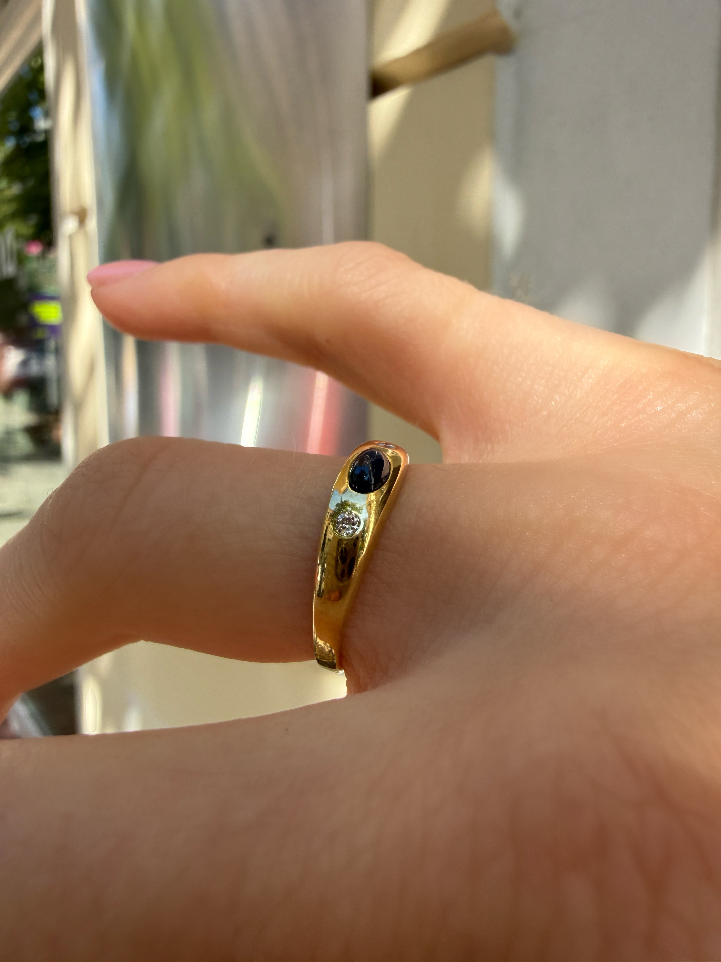 #1315 14k Ring mit Saphir & 2 Diamanten - RG 52