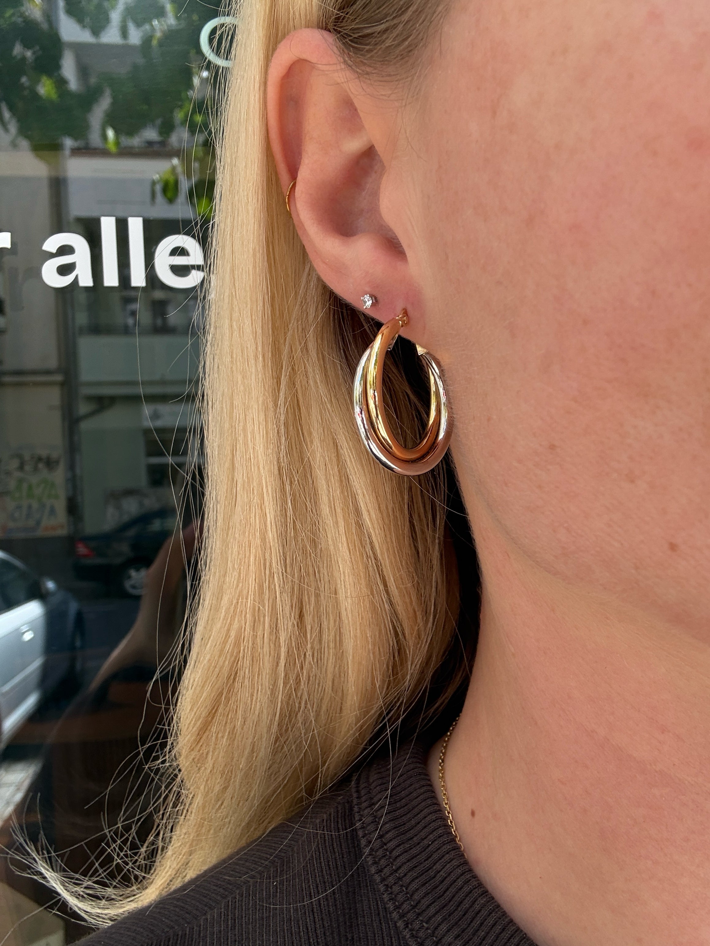 #1283 14k Ohrringe Weiß- und Gelbgold - 2.5cm