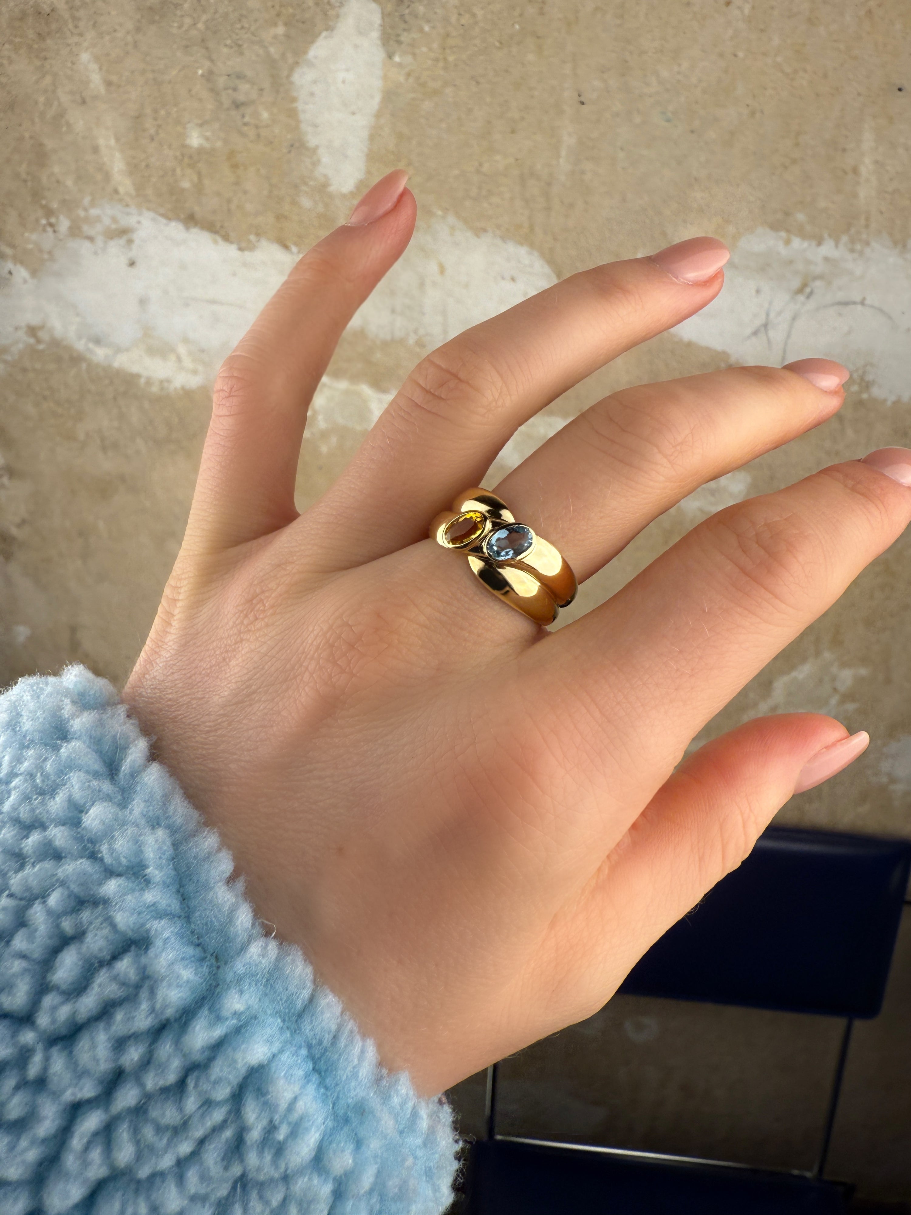 #222 Massiver 14k Ring mit Aquamarin & Citrin - RG 56 - 6,2g