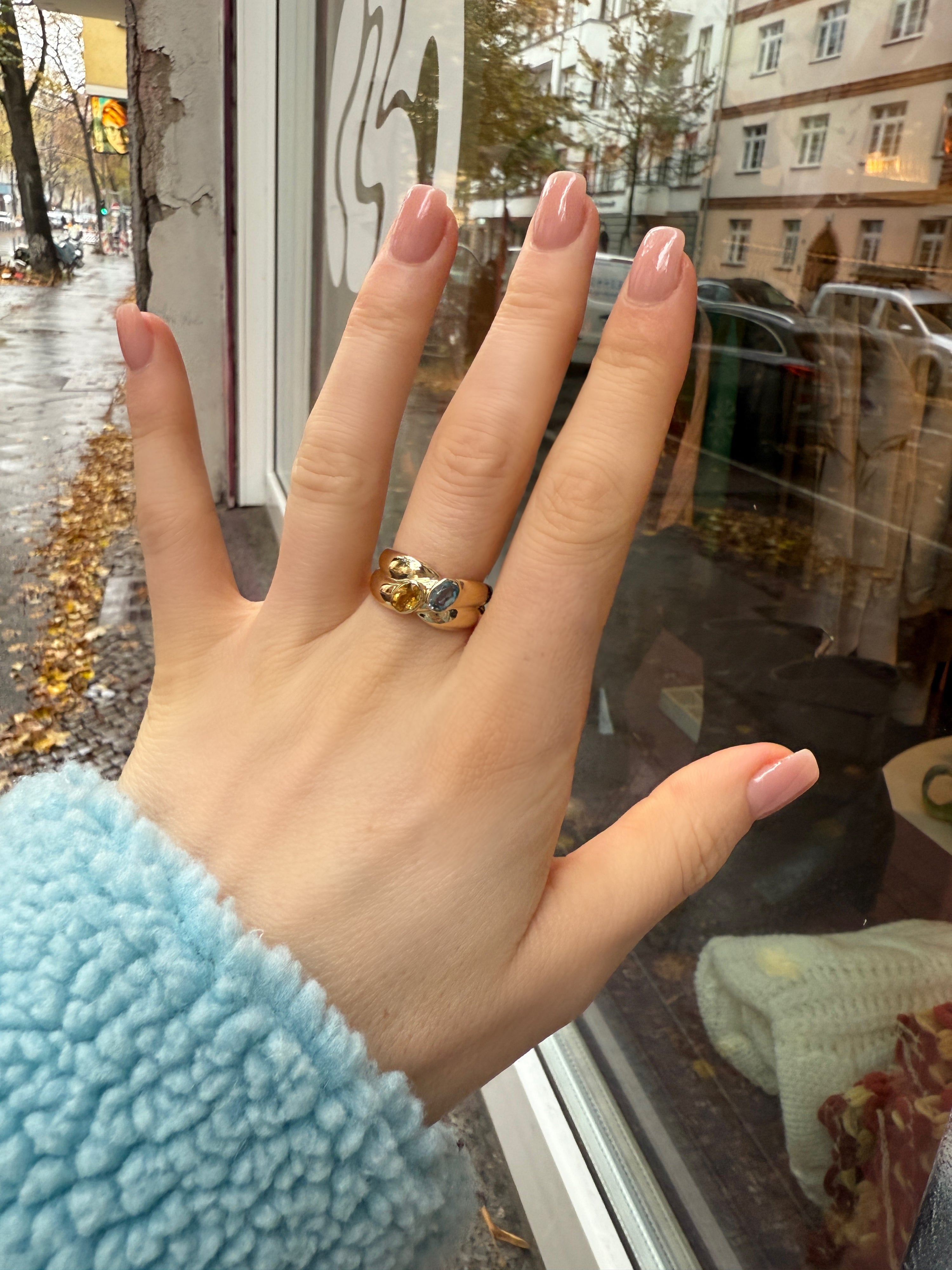 #222 Massiver 14k Ring mit Aquamarin & Citrin - RG 56 - 6,2g